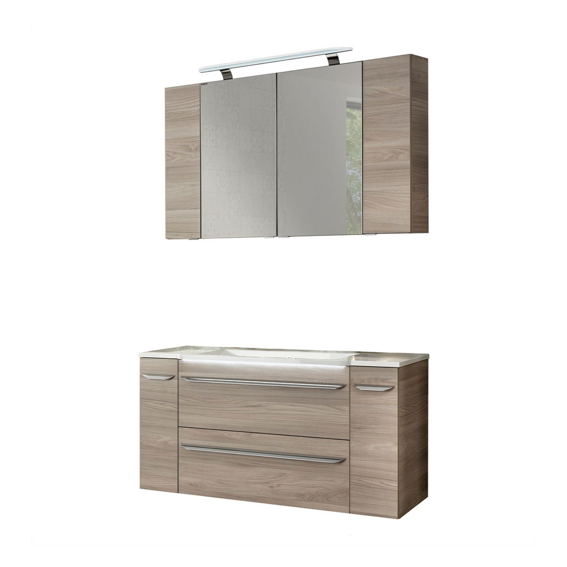 FACKELMANN Badmöbel-Set LUXOR Badmöbel Set 7-teilig, LED-Spiegelschrank + Unterschränke