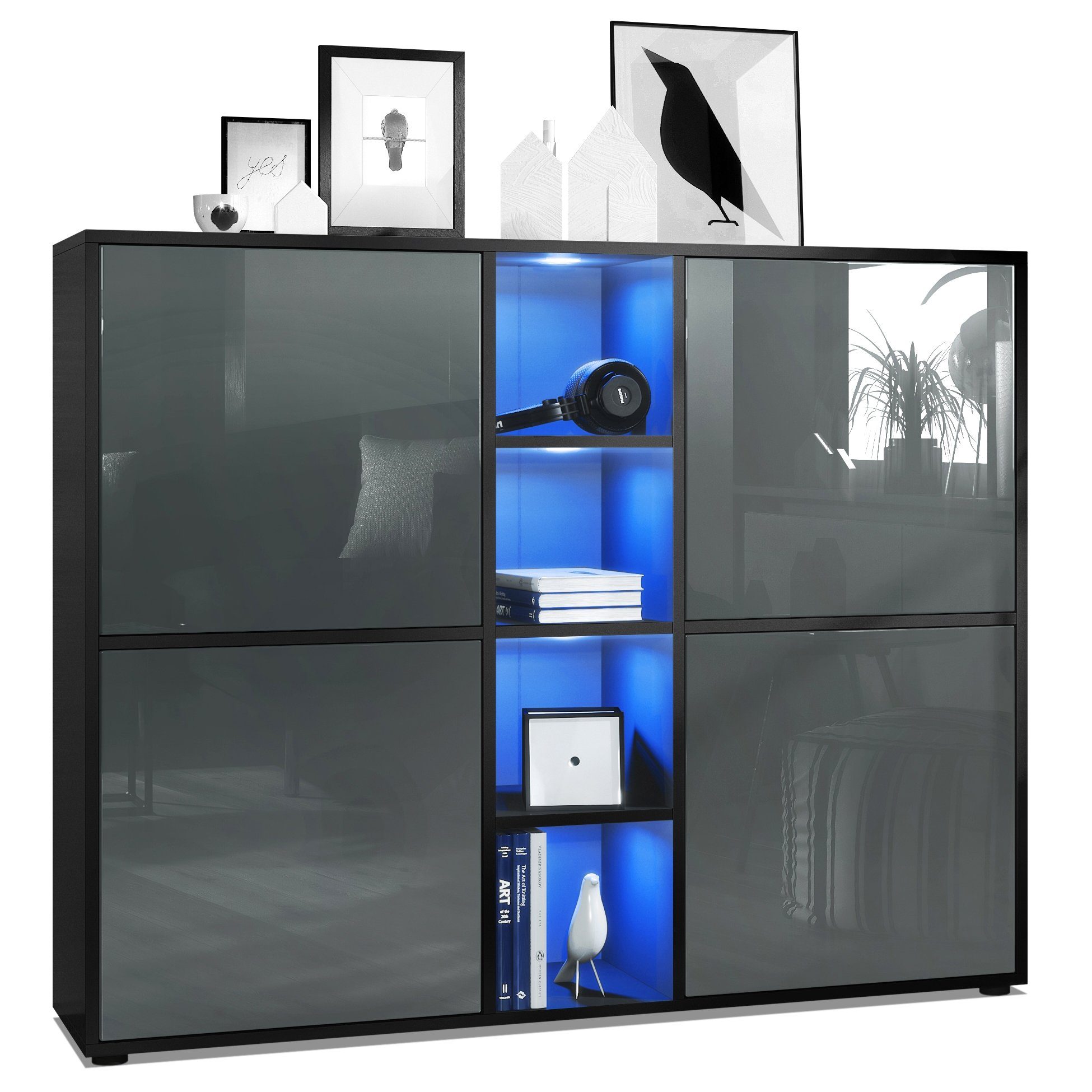 Vladon Highboard Cuba V3 (Highboard, mit 12 Fächern, inkl. RGB LED Beleucht günstig online kaufen