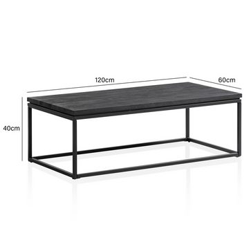 Wohnling Couchtisch WL6.987 (120x60x40 cm Sofatisch Massivholz Metall Schwarz), Wohnzimmertisch Rechteckig, Kaffeetisch Modern