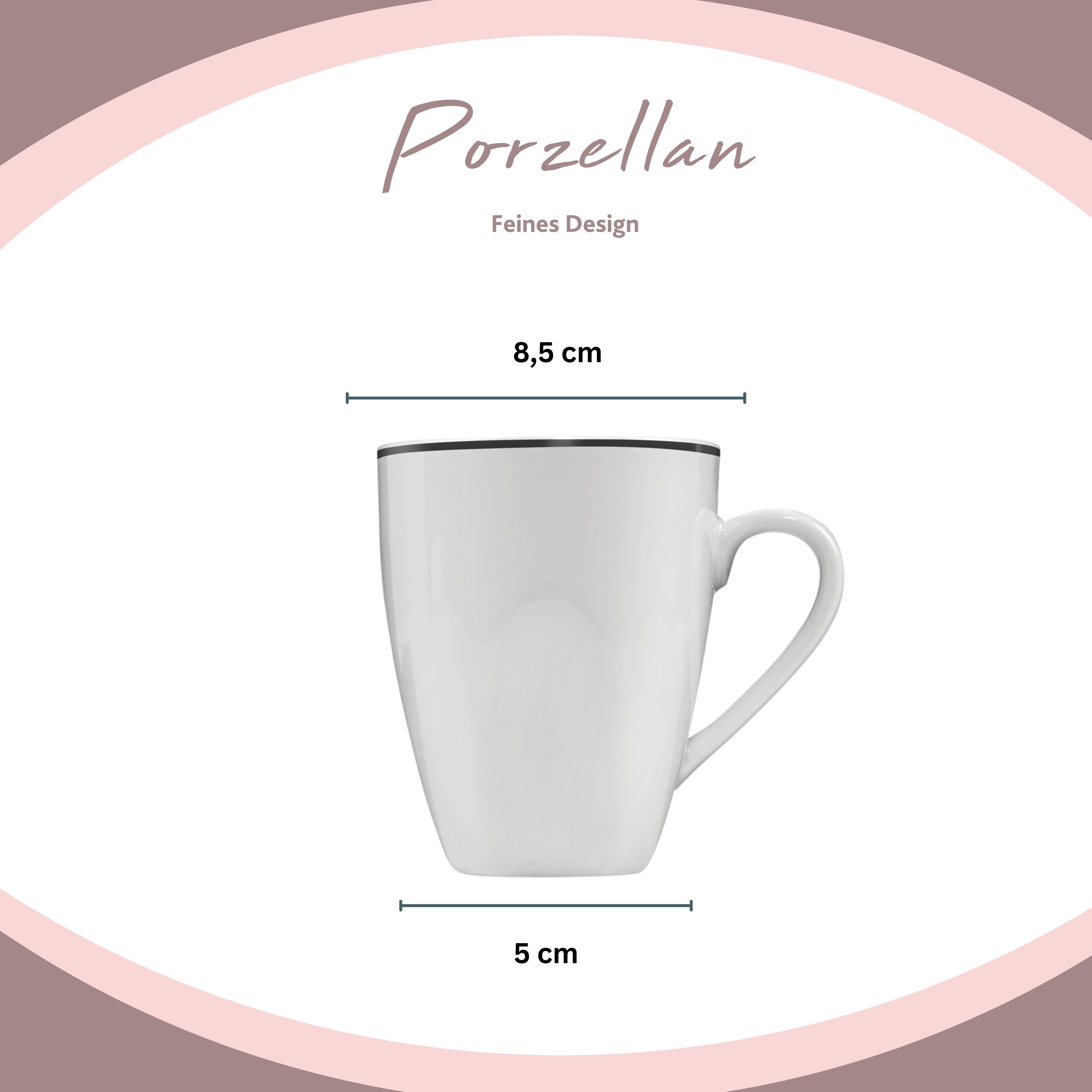 SÄNGER Becher Bilgola Black Rim Kaffeebecher Set, 6-tlg., Porzellan, (6-teilig), 220ml, 6 Personen, Premium Collection