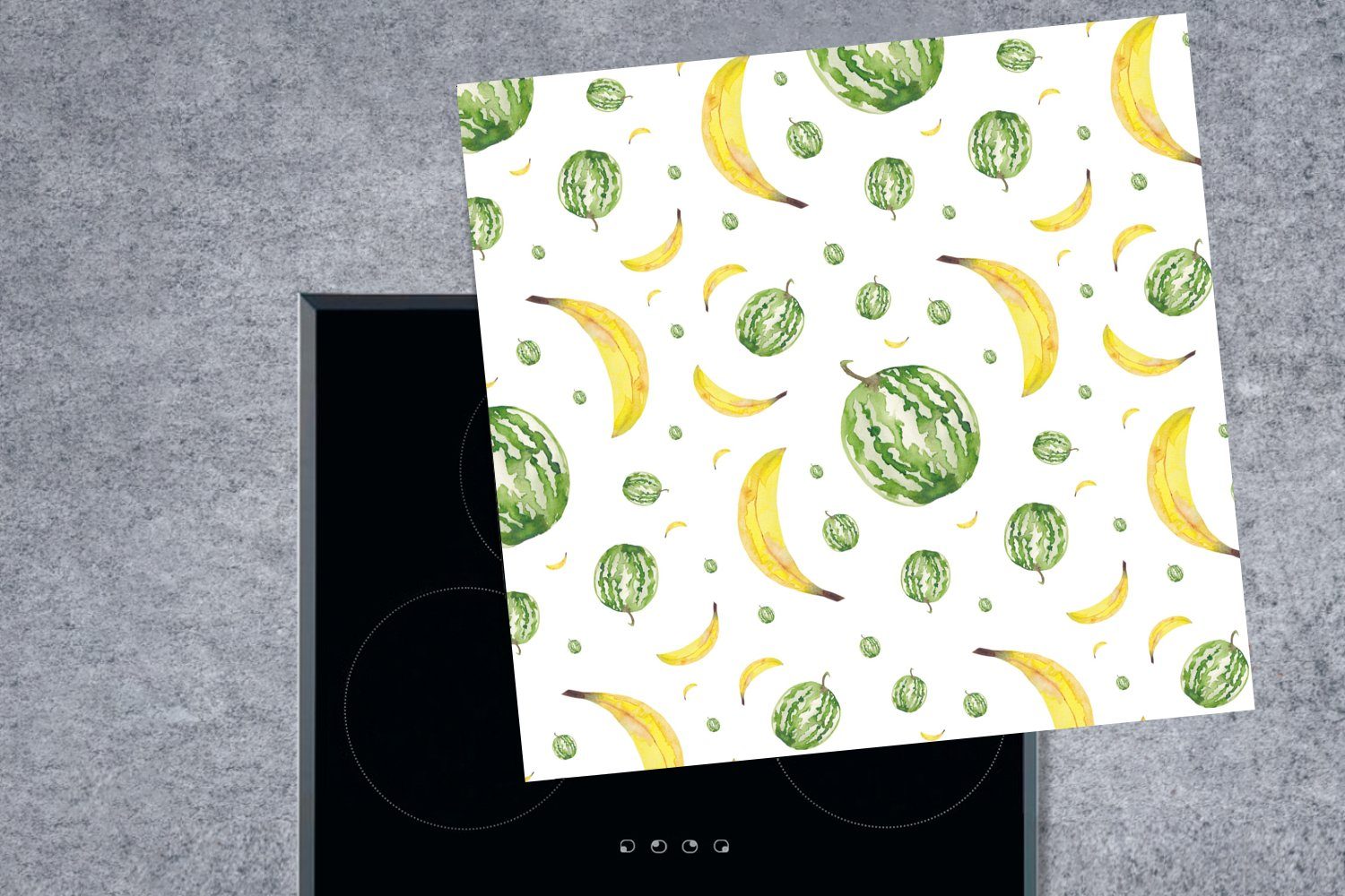 - Bananen Arbeitsplatte Herdblende-/Abdeckplatte cm, - für (1 küche tlg), Vinyl, 78x78 Schablonen, MuchoWow Wassermelonen Ceranfeldabdeckung,