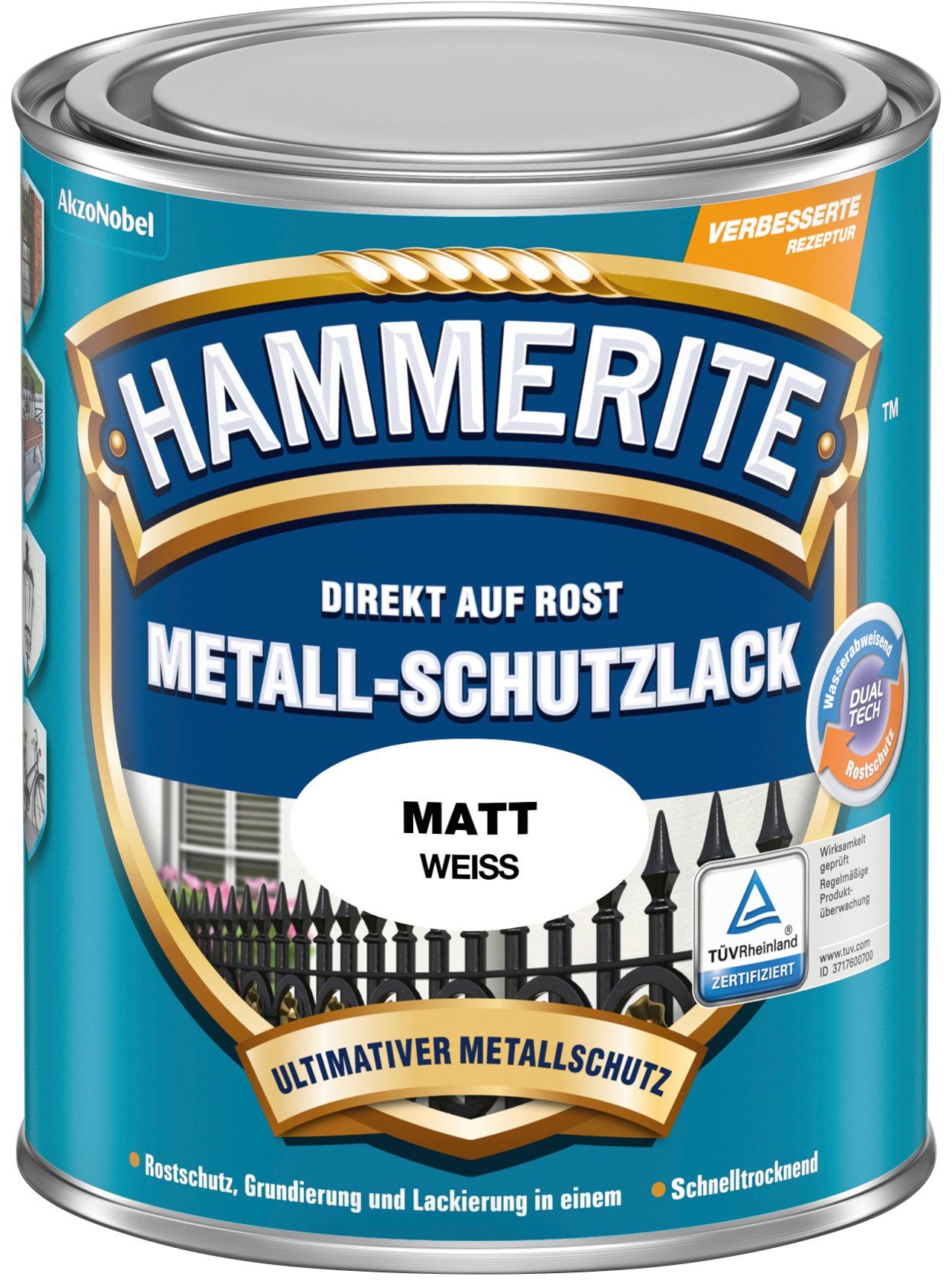 0,75 Weiß Metallschutzlack Hammerite  ROST, AUF DIREKT Liter matt, Matt