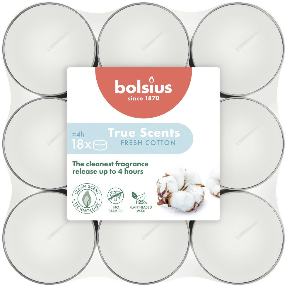 Bolsius Teelicht Bolsius Duft-Teelichte Alu 4 Stunden 18er Pack