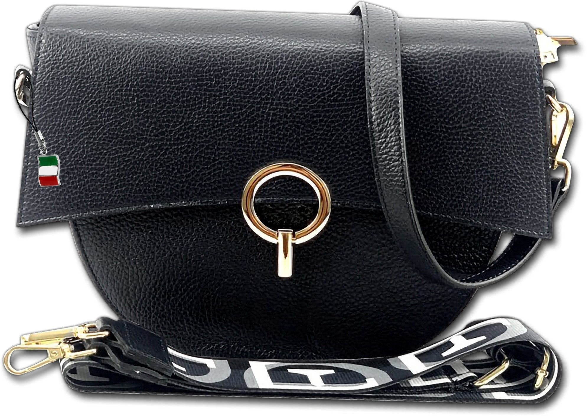 FLORENCE Umhängetasche Florence Umhängetasche Satteltasche (Umhängetasche, Umhängetasche), Damen, Jugend Tasche Echtes Leder schwarz, Made-In Italy