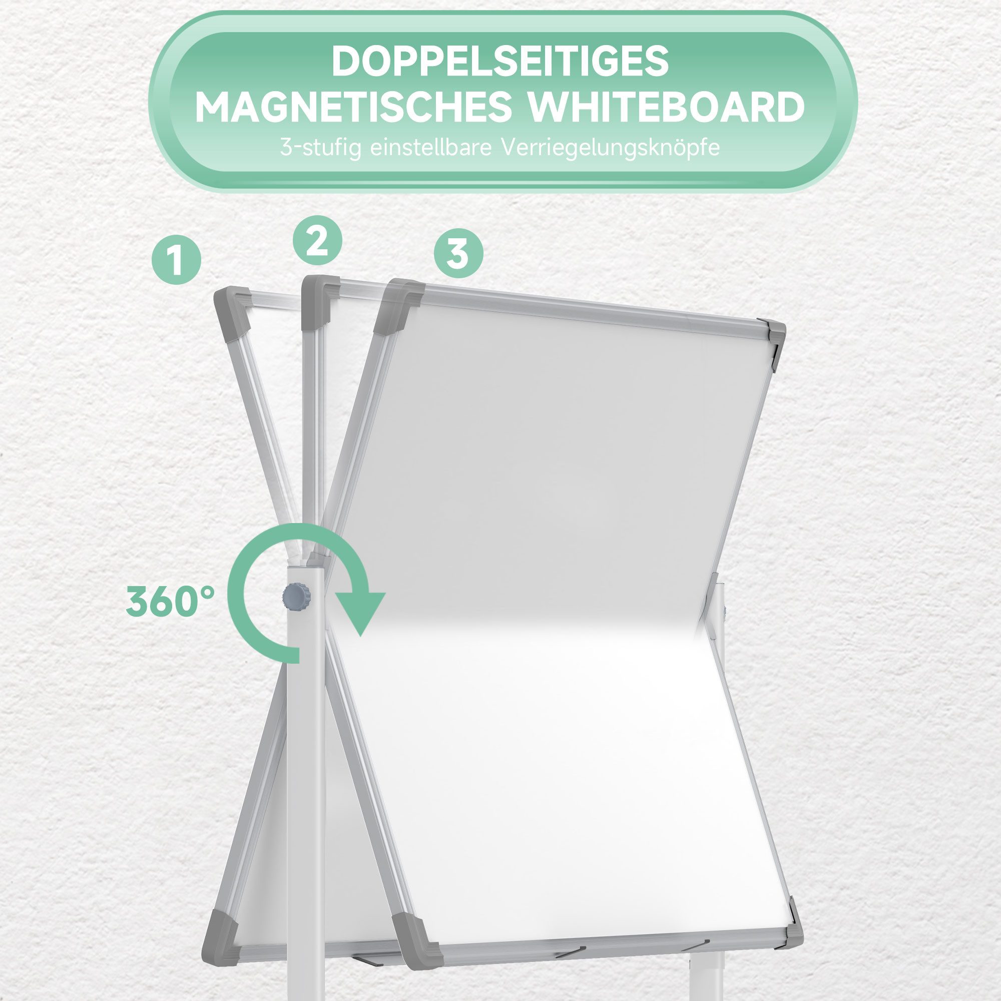 HOMCOM Magnettafel Stiftablage und Alurahmen Drehbares Mobiles Magnetisch, (Schreiben Whiteboard, 1-tlg., Schreibtafel), 120 x 90cm, mit Ständer, für Home Offic – Bild 4 von 5