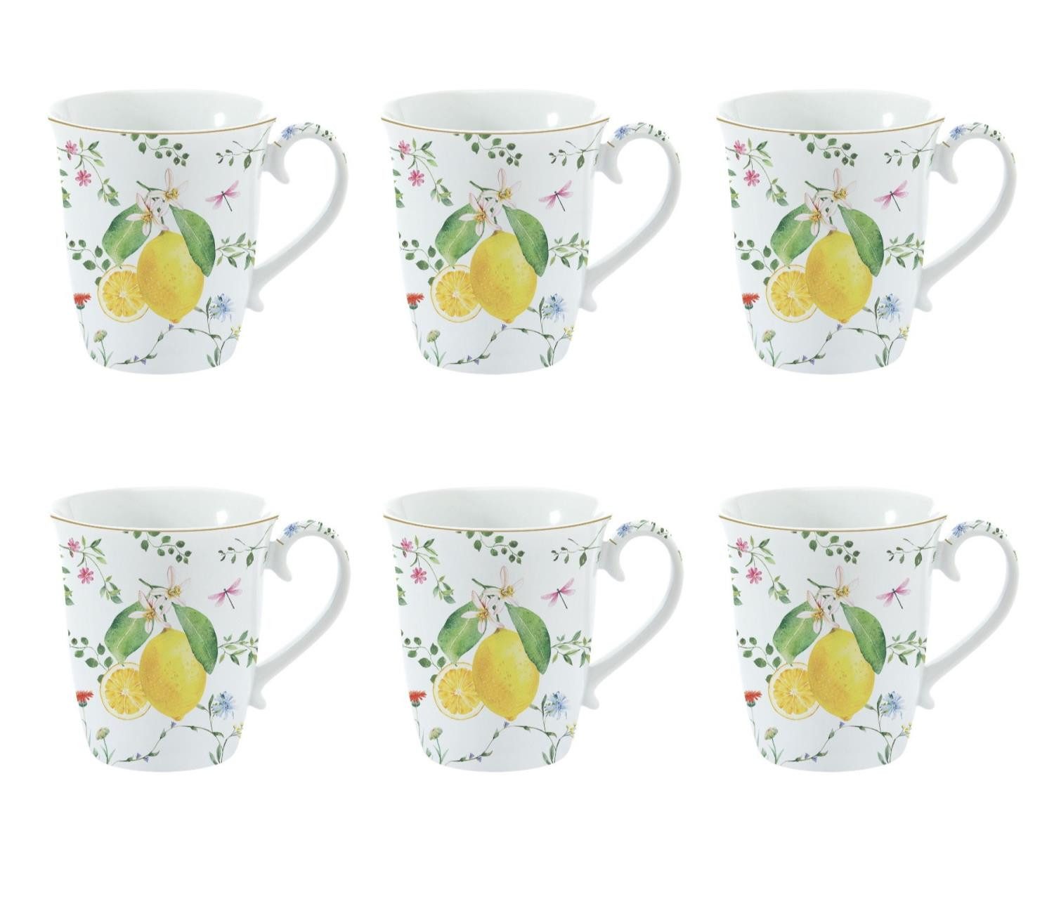 EasyLife Tasse Fleurs et Citrons, Porzellan, Spülmaschinengeeignet, Mehrfarbig, Zitronen, H: 9.5cm