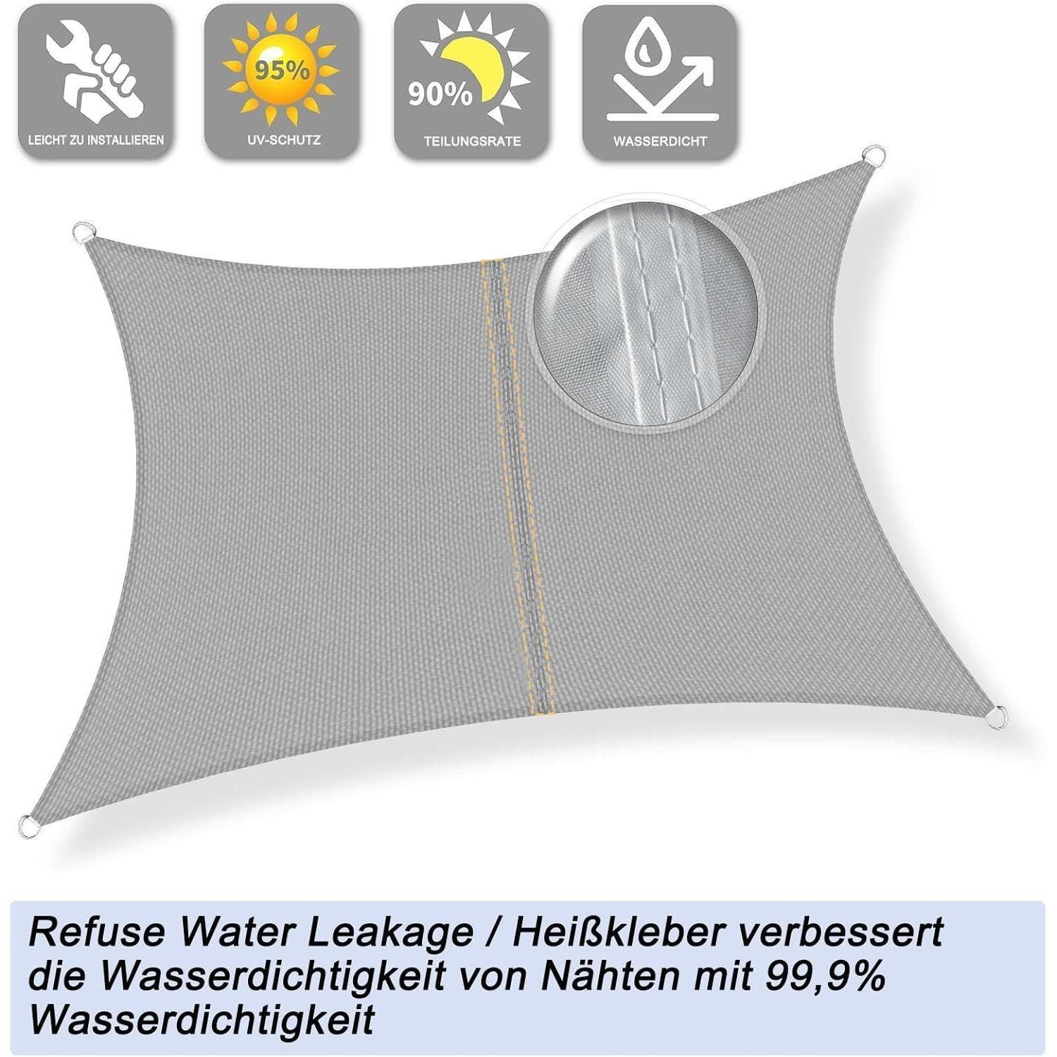 LuxusKollektion Sonnensegel Sonnensegel Rechteckig Wasserdicht 95 UV Schutz Garten 4x6 Grau