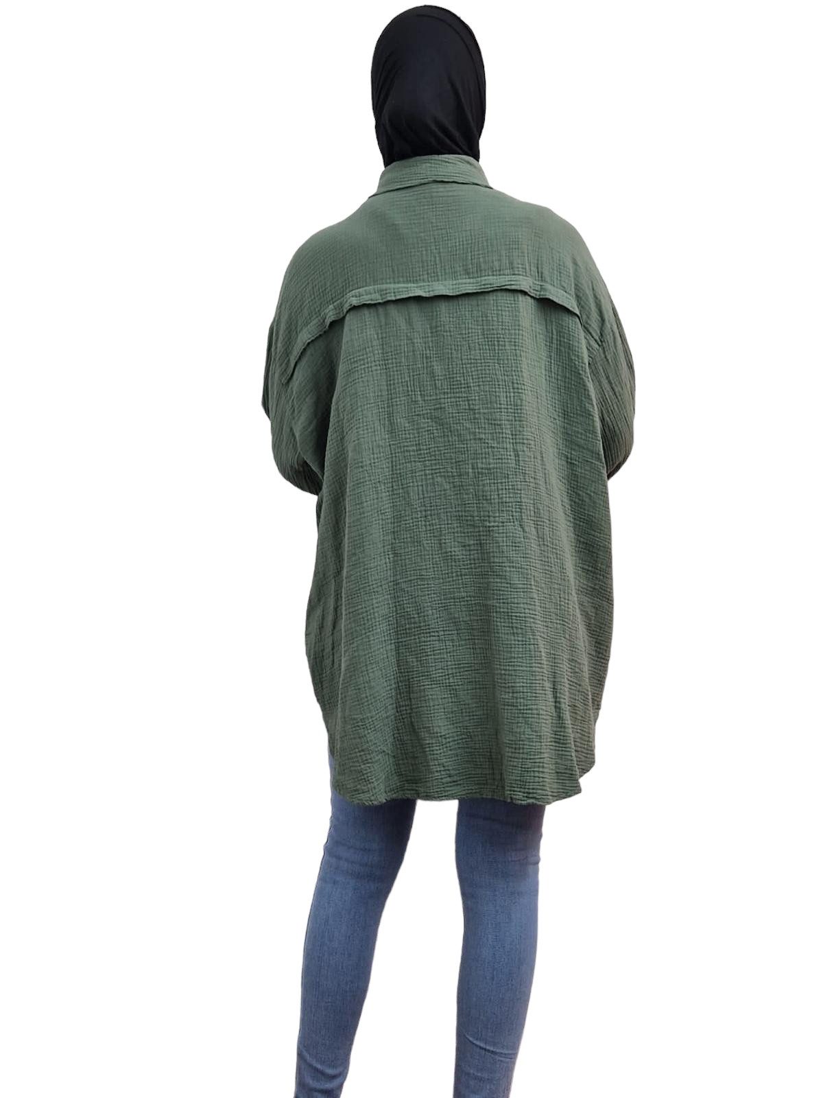 HELLO MISS Blusenkleid Beliebte Musselin Oversize Bluse in Lang, Baumwolle Hemd, Sommer Bluse in Unifarbe