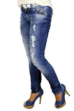 Cipo & Baxx Slim-fit-Jeans Jeans Hose mit einzigartiger Strasssteinverzierung Edle Strasssteinverzierung und destroyed Effekte