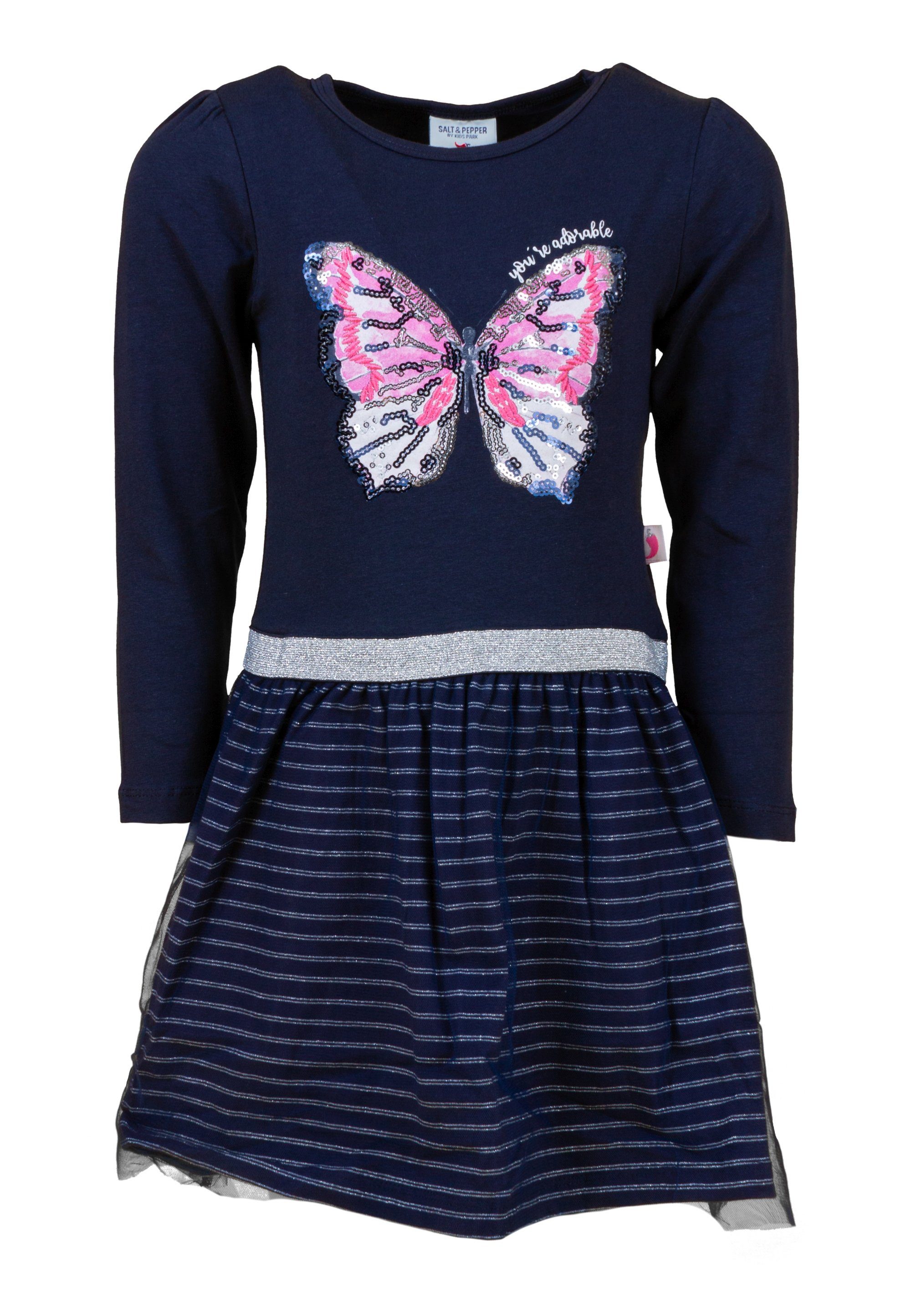 Schmetterlings-Motiv SALT Pailletten Jerseykleid und Pre dunkelblau AND PEPPER mit Spring