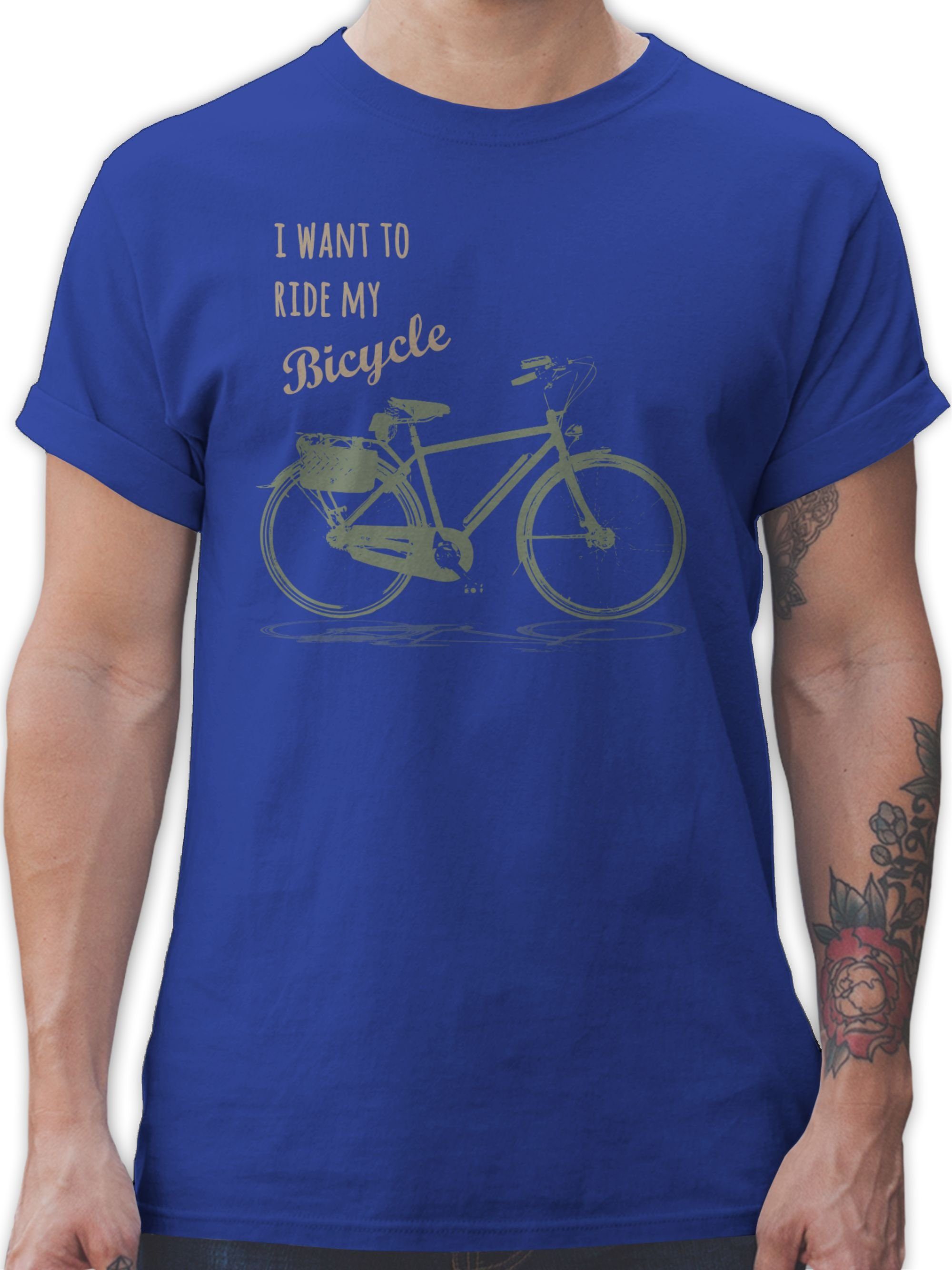 Shirtracer T-Shirt I want to ride my bicycle Vintage Retro 2 Royalblau