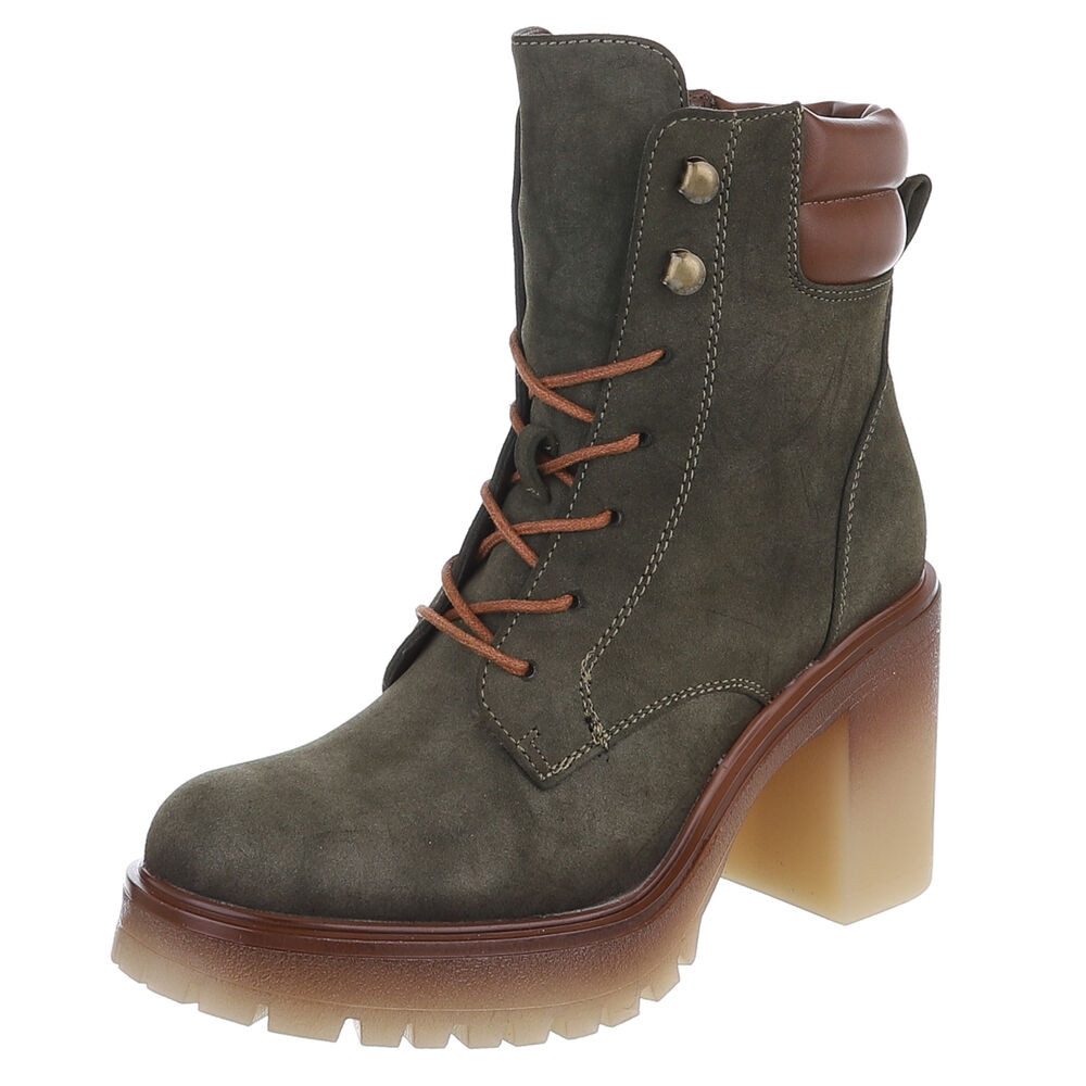 Ital-Design Damen Schnürstiefel mit Blockabsatz und Profilsohle Schnürstiefelette (92422399) Blockabsatz Stiefeletten in Grün