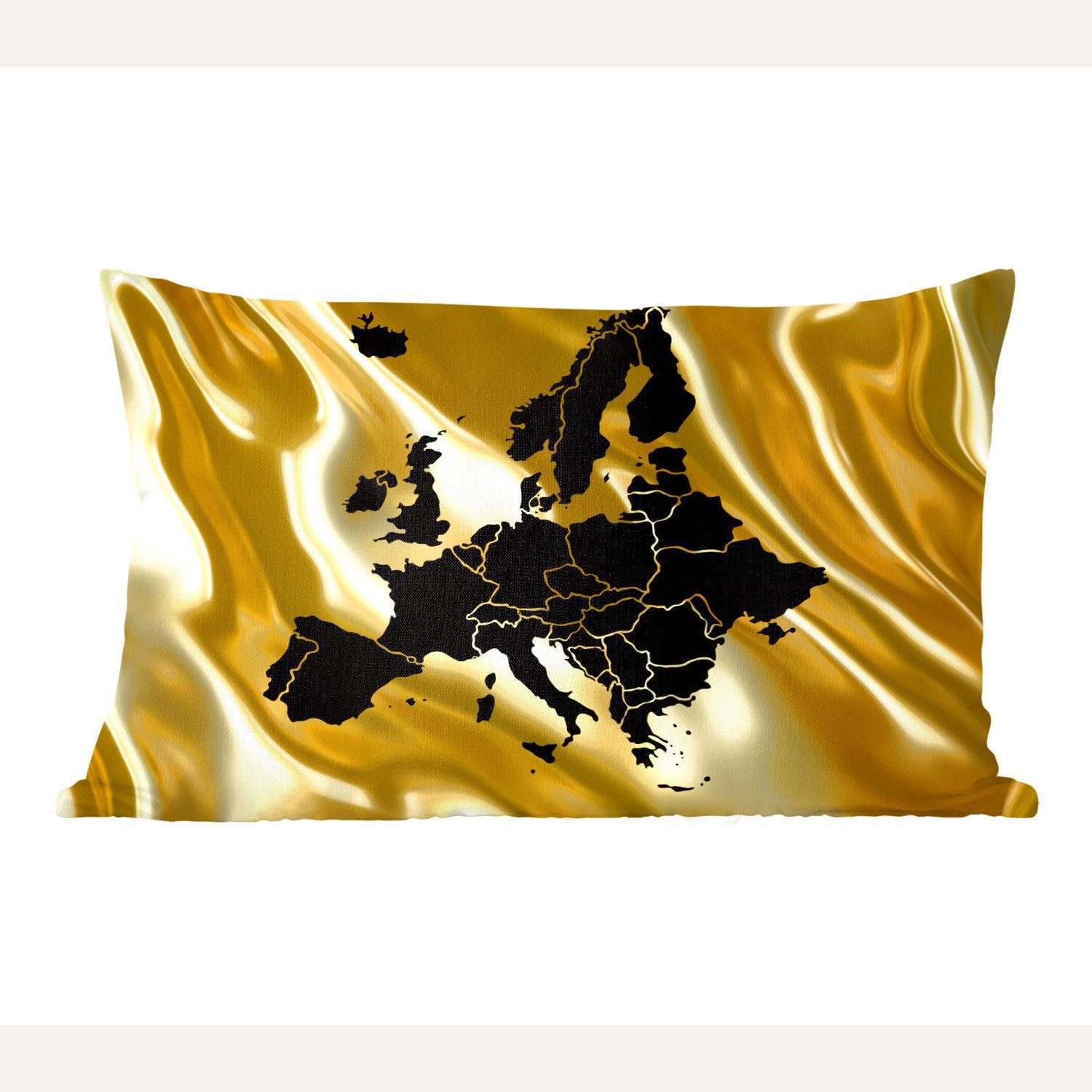 MuchoWow Dekokissen Karte von Europa - Schwarz und Gold, Wohzimmer Dekoration, Zierkissen, Dekokissen mit Füllung, Schlafzimmer