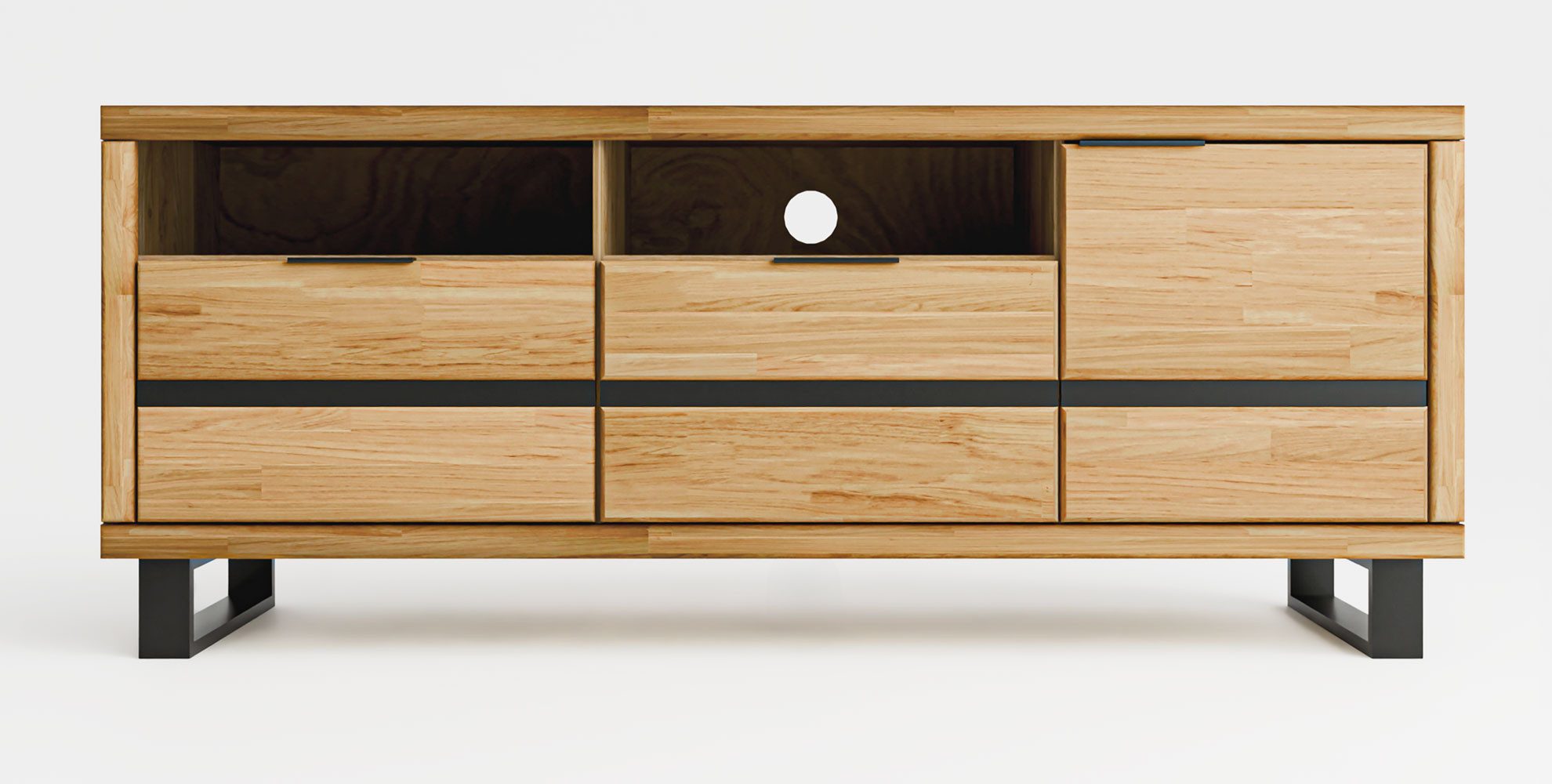 Feldmann-Wohnen Lowboard Mono (Massivholz, mit Klappen, mit Tür, mit Fächer, 1 St., moderne Optik, Massivholz, mit Klappen, mit Tür, mit Fächer), 159x42x64,5cm 3-türig Eiche geölt Massivholz