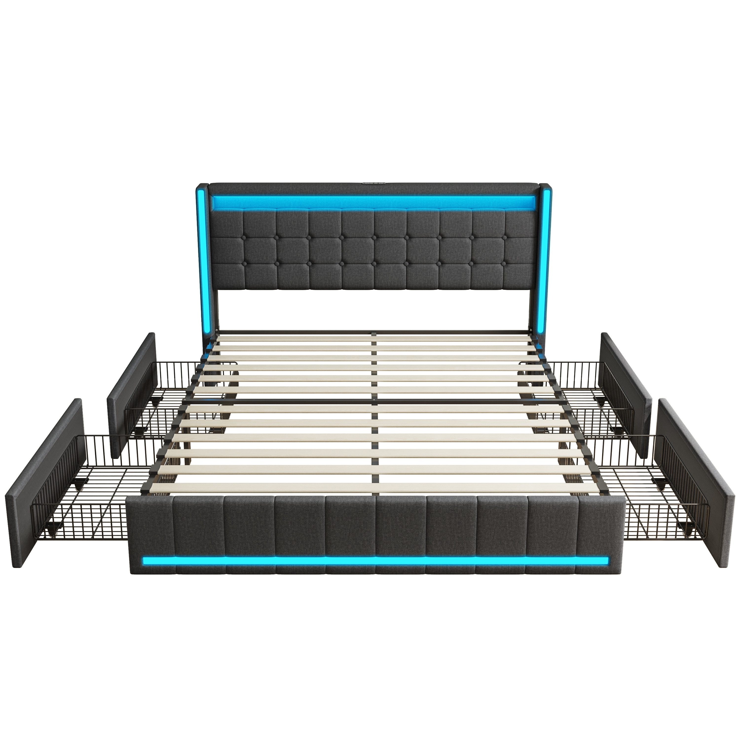 Furnishings Home Polsterbett LED Doppelbett Stauraumbett günstig online kaufen