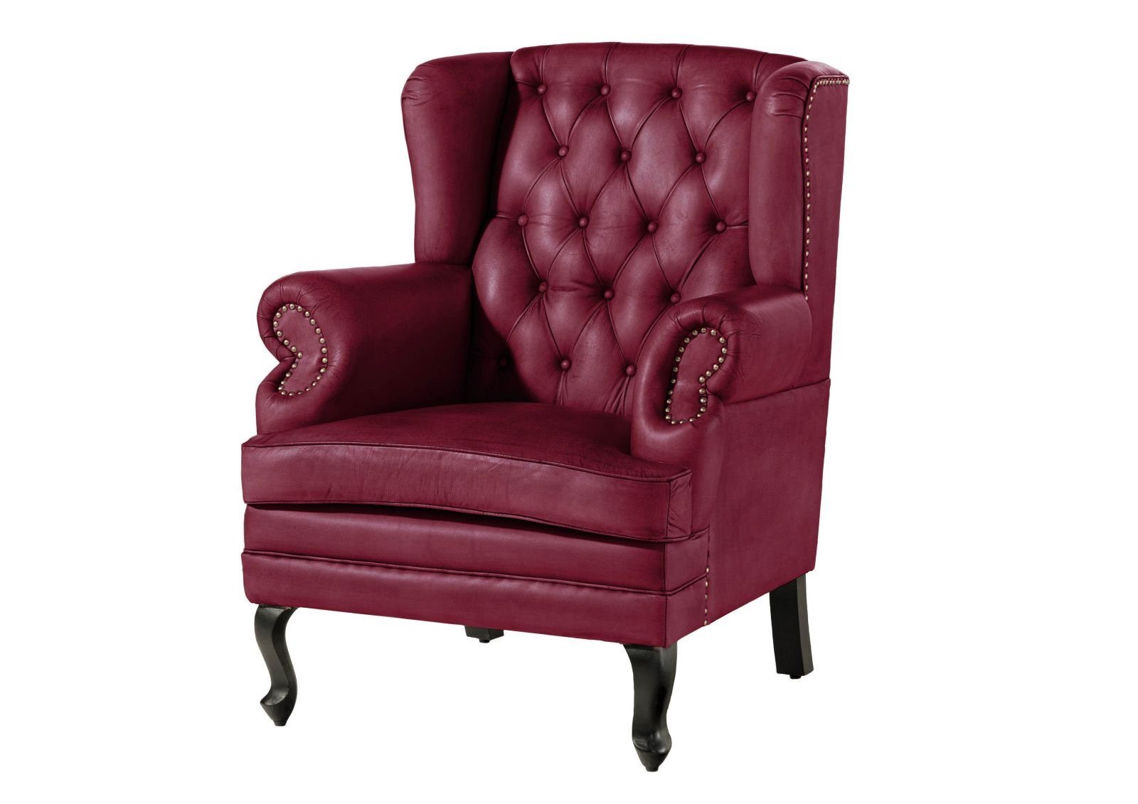 Massivmoebel24 Sessel (Ohrensessel Echtleder 88x81x105 rot CHESTERFIELD #401), Ohrensessel Echtleder 88x81x105 rot CHESTERFIELD #401