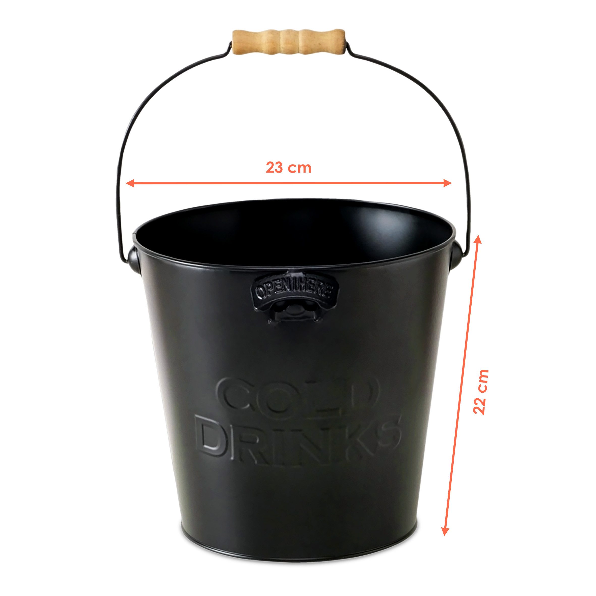 Spetebo Eiseimer aus Zink mit integriertem Flaschenöffner, eleganter Zinkeimer mit Holzgriff