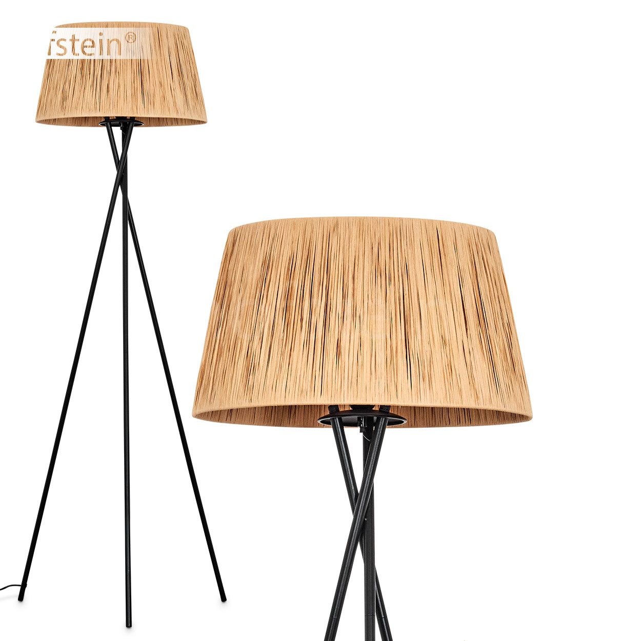 Stehlampe Stehlampe aus Metall/Bast in Schwarz/Beige