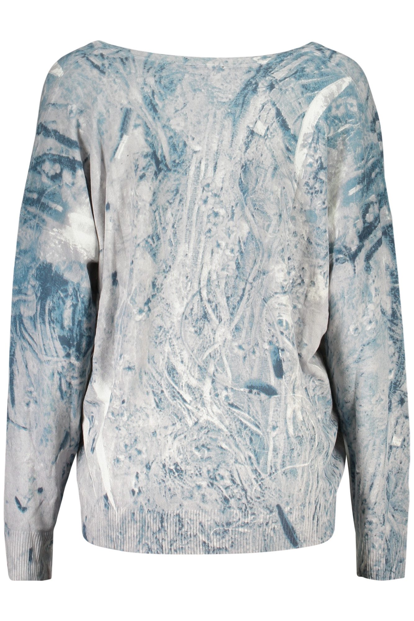 Desigual Strickpullover Stylisches Damen-Pullover Blau mit Muster und V-Ausschnitt entdecken