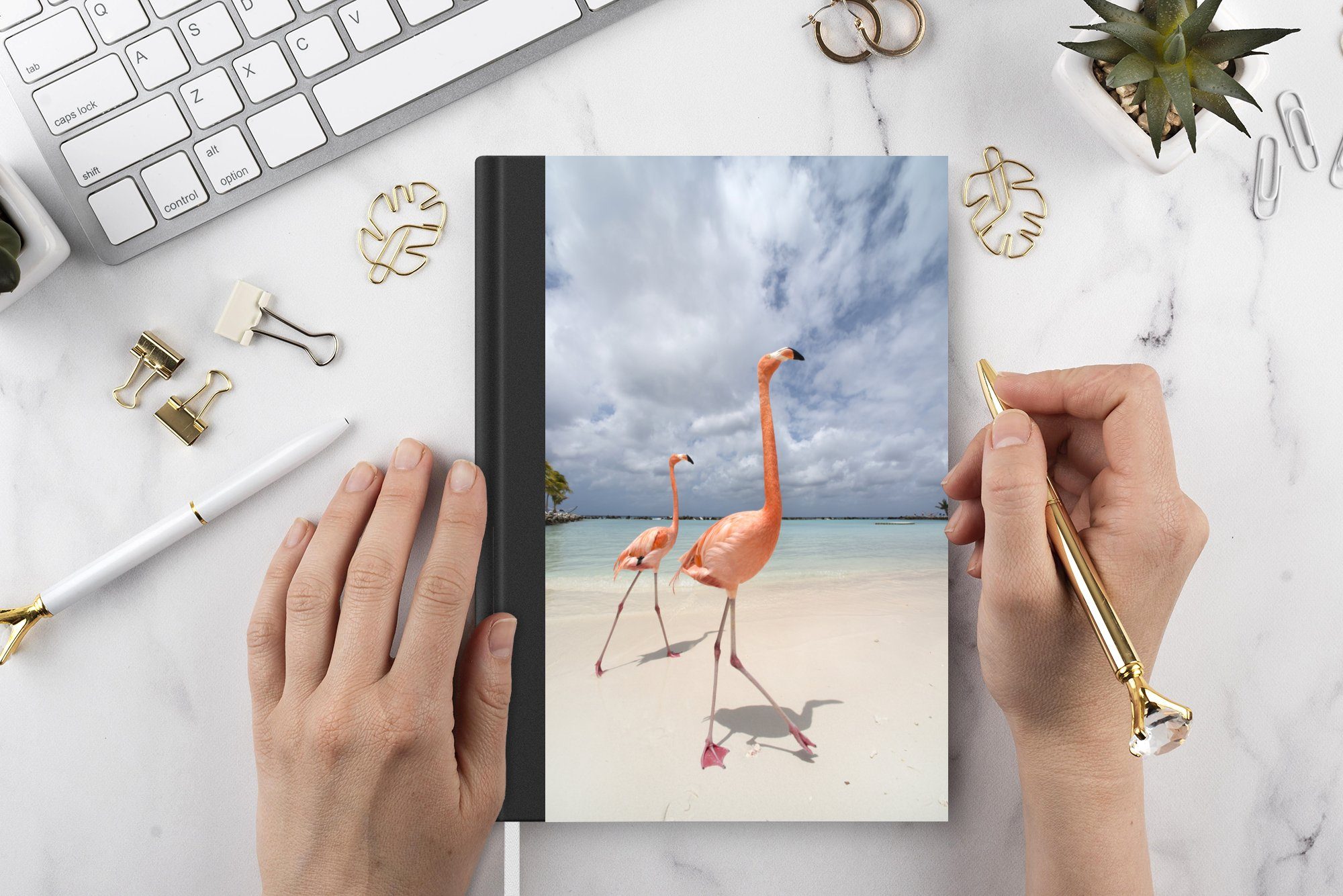 einer 98 Flamingos MuchoWow Zwei Insel Notizbuch Aruba, auf Merkzettel, Seiten, in Haushaltsbuch Notizheft, Tagebuch, Journal, A5,