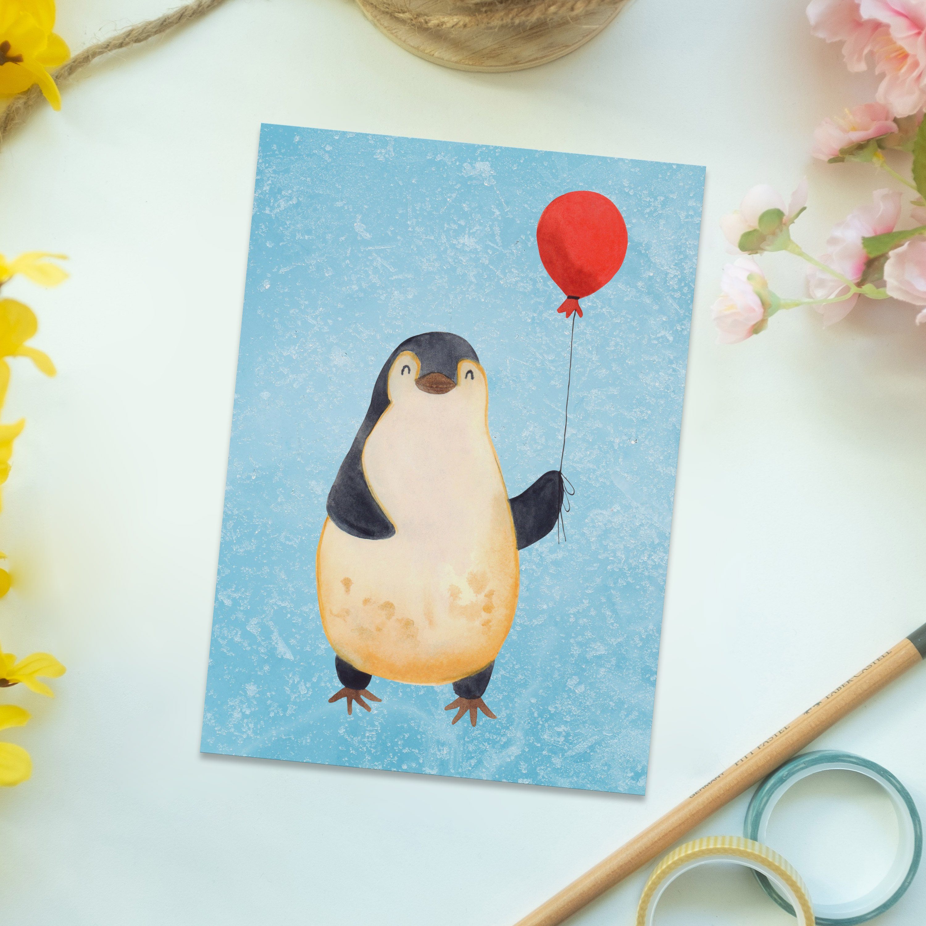 Eisblau Postkarte Luftballon Grußkarte, & Geschenkkarte, Panda - Mrs. Ge - Mr. Pinguin Geschenk,
