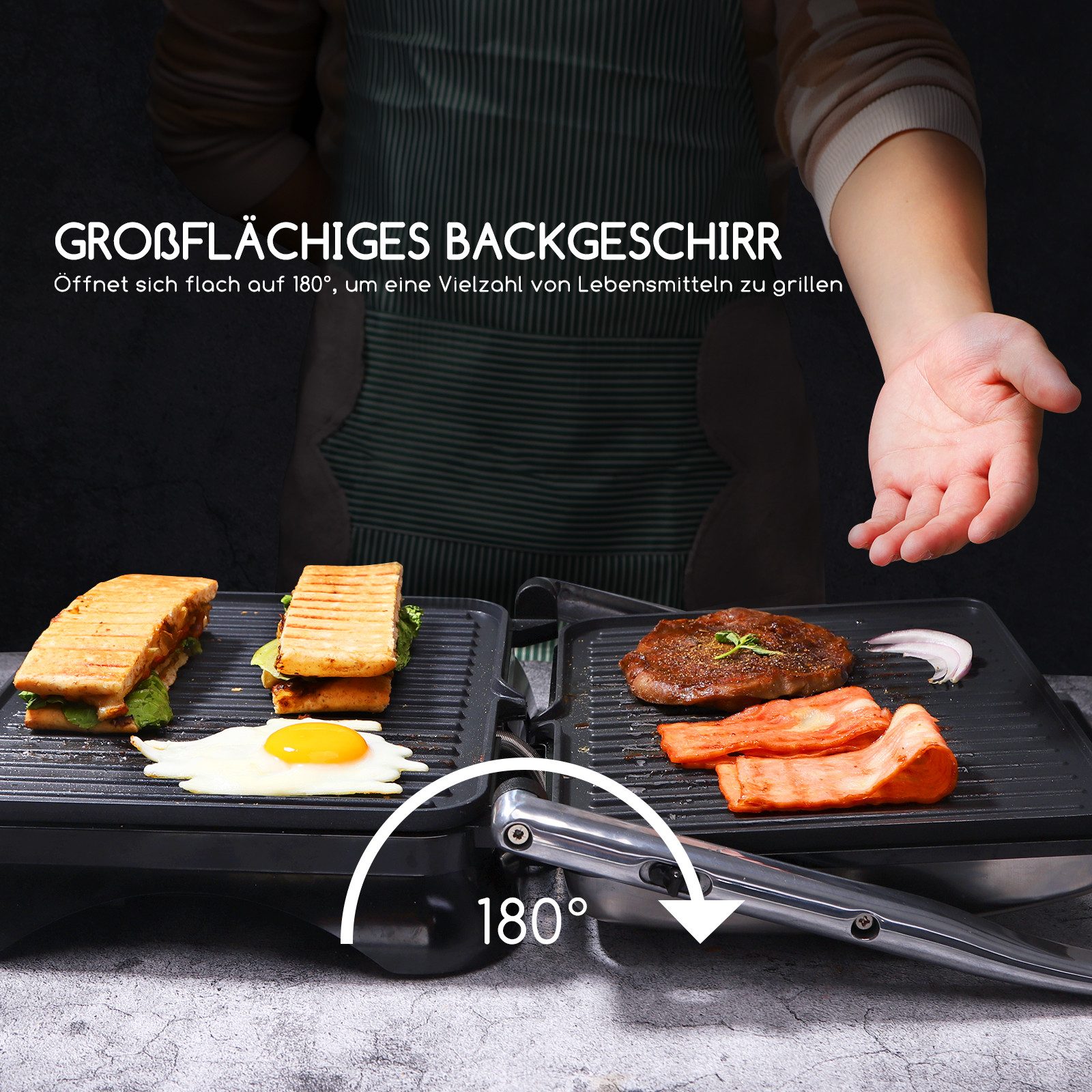 Aigostar Paninigrill Kontaktgrill XXL, Sandwichmaker und Panini Grill, Temperaturkontrolle, 2000,00 W, Antihaftbeschichtung, 180° klappbar, Fettauffangschale, 190–230 °C