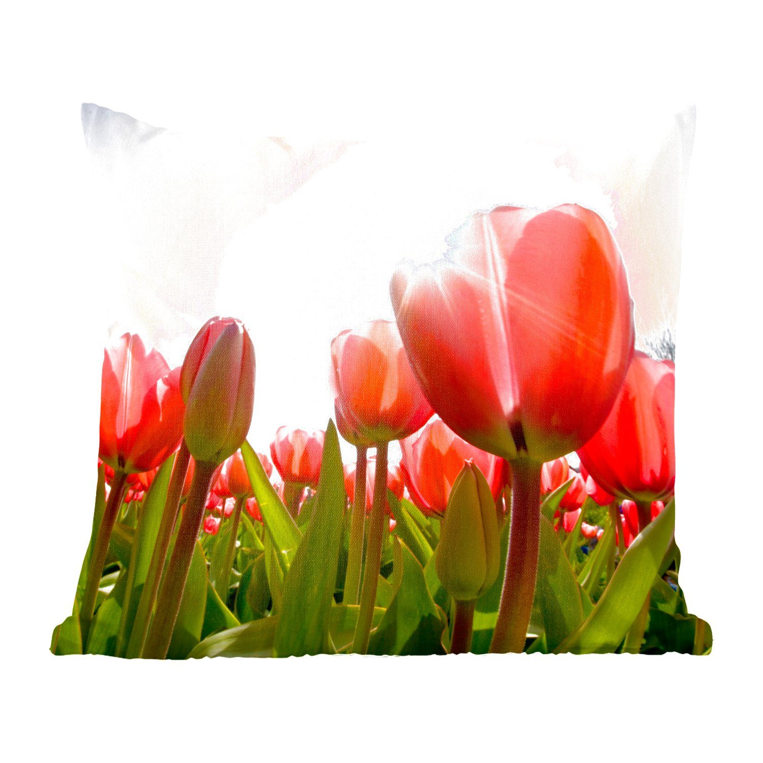 MuchoWow Dekokissen Blumen - Tulpen - Sonne, Zierkissen mit Füllung für Wohzimmer, Schlafzimmer, Deko, Sofakissen