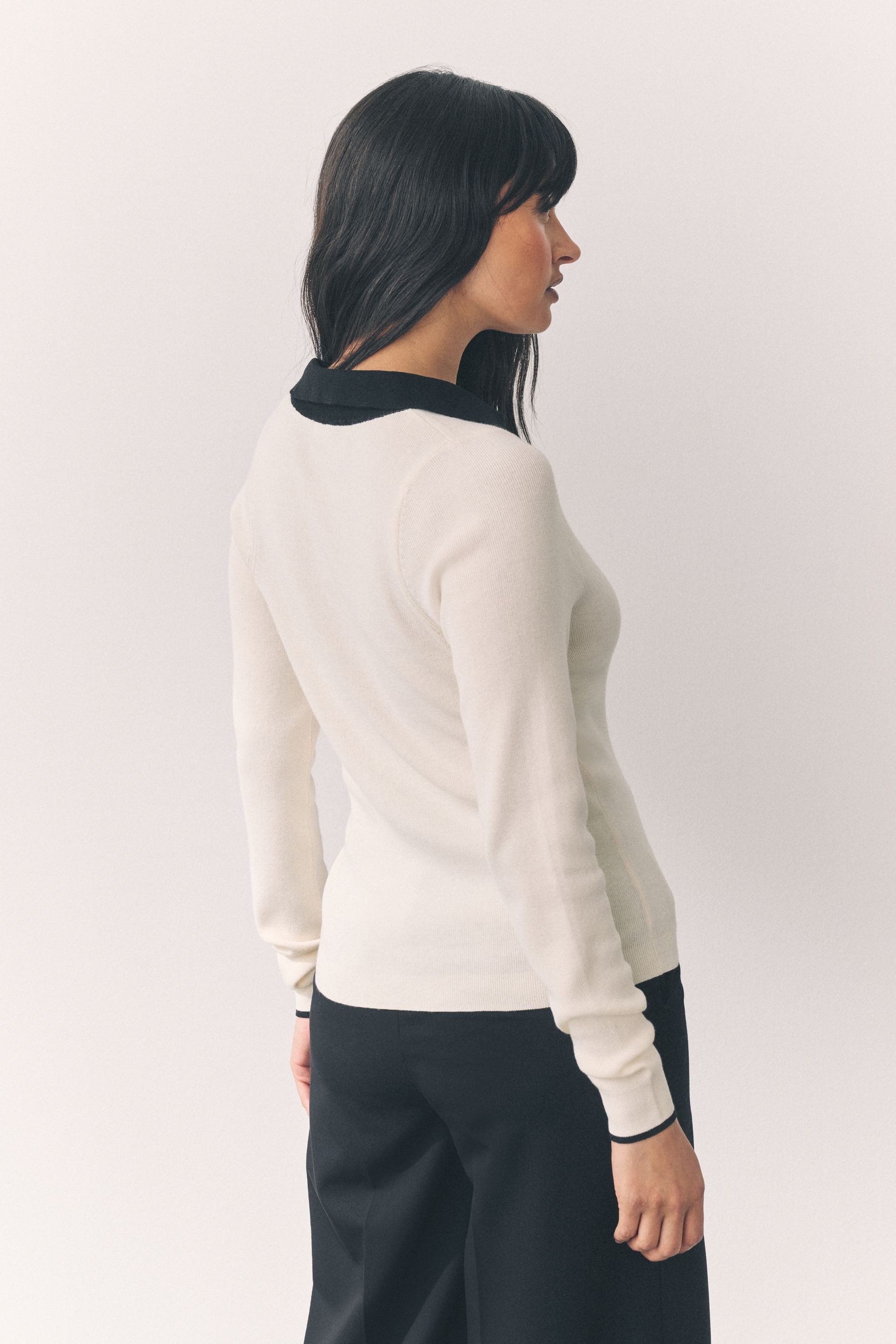 Next Polokragenpullover Weicher Polo-Strickpullover mit V-Ausschnitt günstig online kaufen