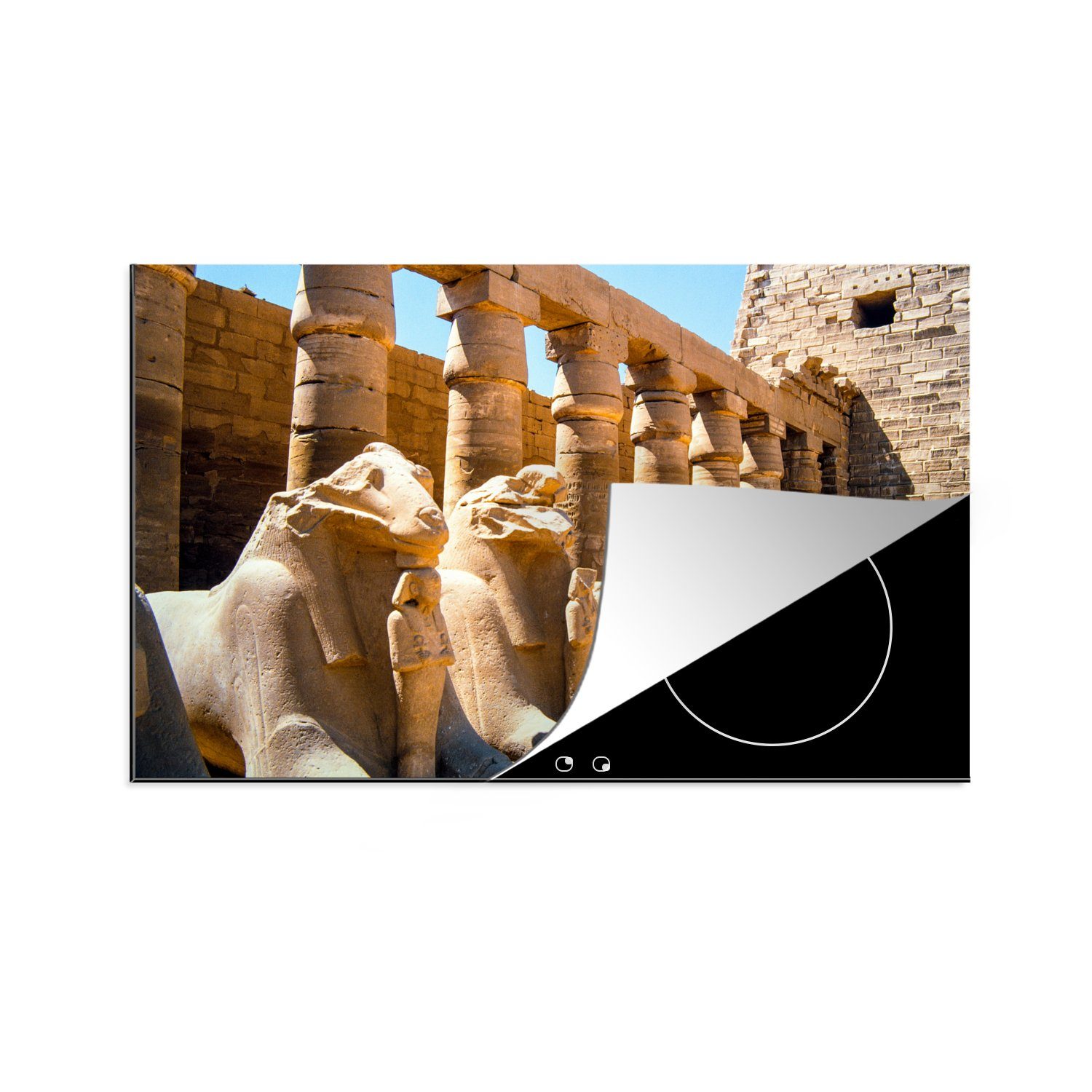 MuchoWow Herdblende-/Abdeckplatte Anzahl der Statuen in der Tempelanlage von Karnak in Ägypten, Vinyl, (1 tlg), 81x52 cm, Induktionskochfeld Schutz für die küche, Ceranfeldabdeckung