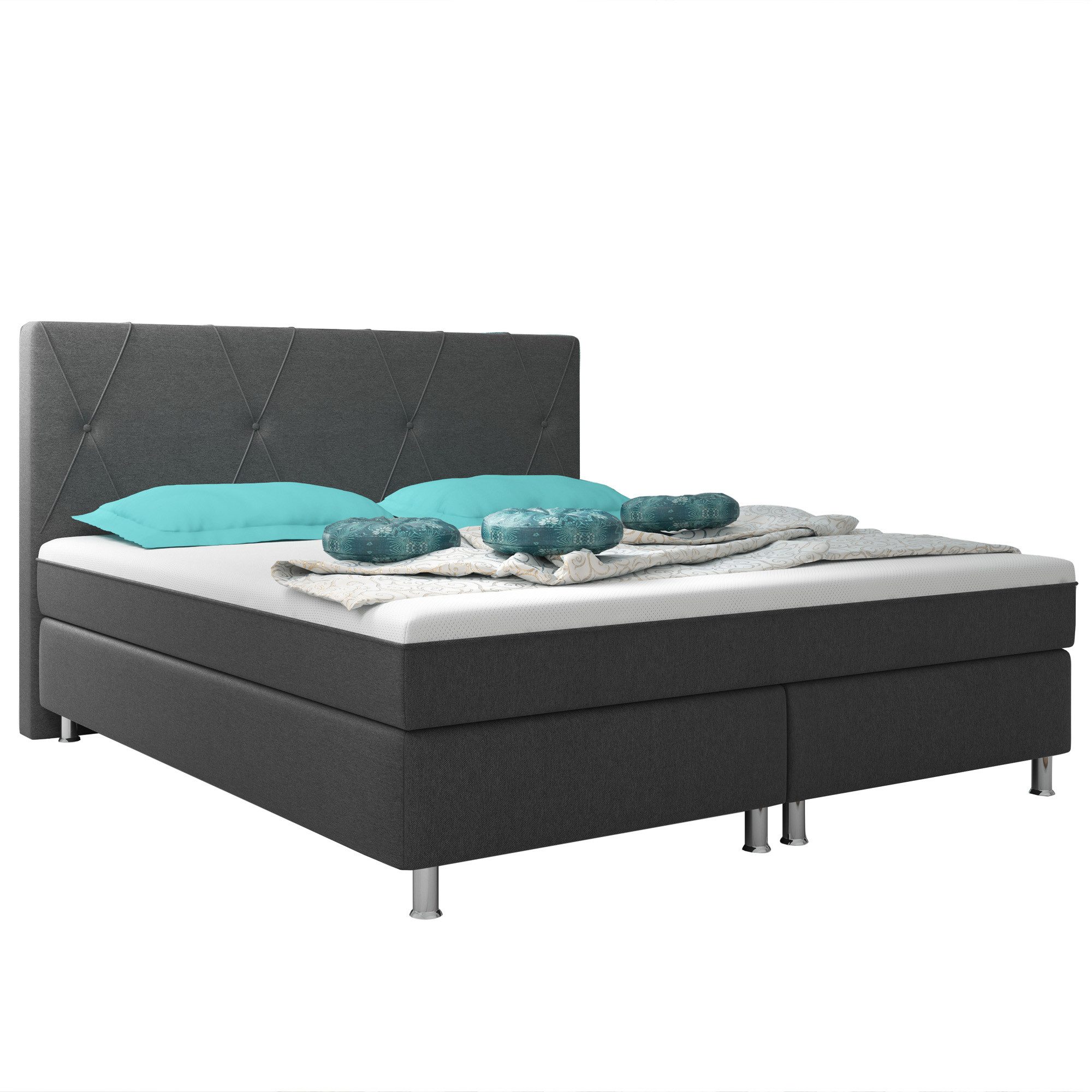 inter Boxspringbett BS Plus mit integriertem Topper 180x200 Webstoff (Kompletbett, Komplettbett Bett 180x200 cm Schlafbett Hotelbett), Sofort Lieferbar