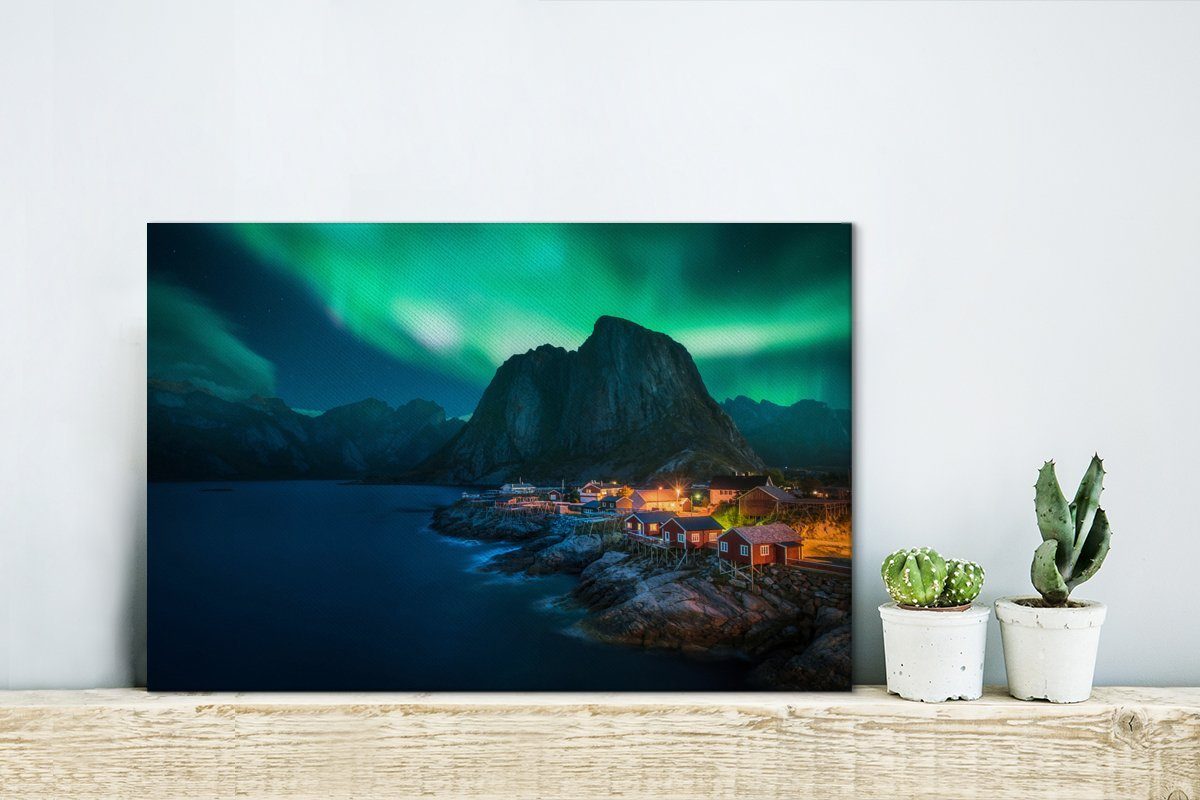 OneMillionCanvasses® Leinwandbild Dorf bei Polarlicht, Fotodruck günstig online kaufen