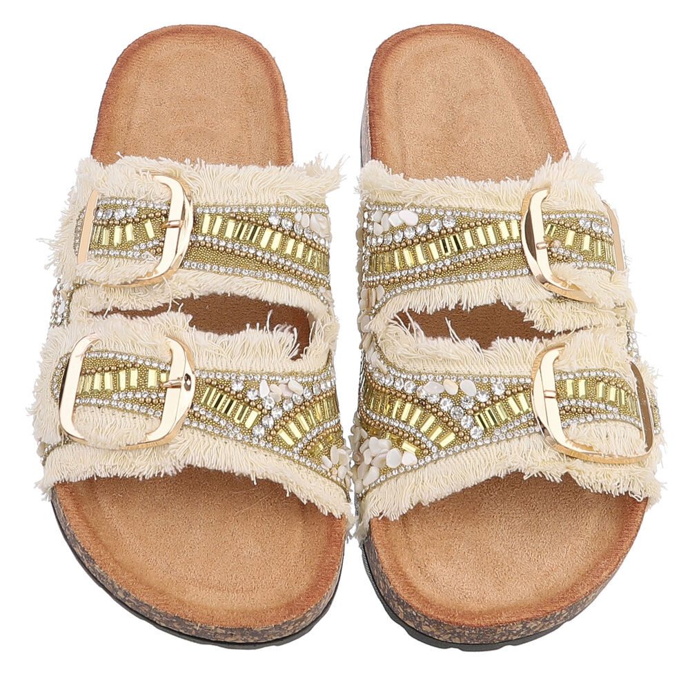 Ital-Design Damen Pantolette mit Schnallen und Komfortfußbett Pantolette (91742241) Flach Pantoletten in Gold – Bild 4 von 5