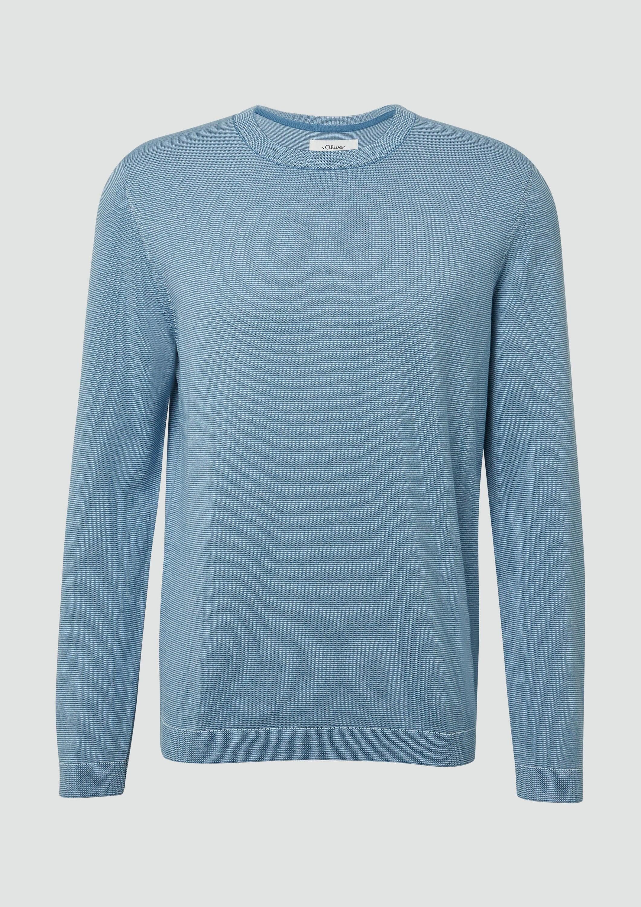 s.Oliver Sweatshirt Strickpullover Fein gestreifter Pullover mit Crew Neck und abgesetzten Bündchen