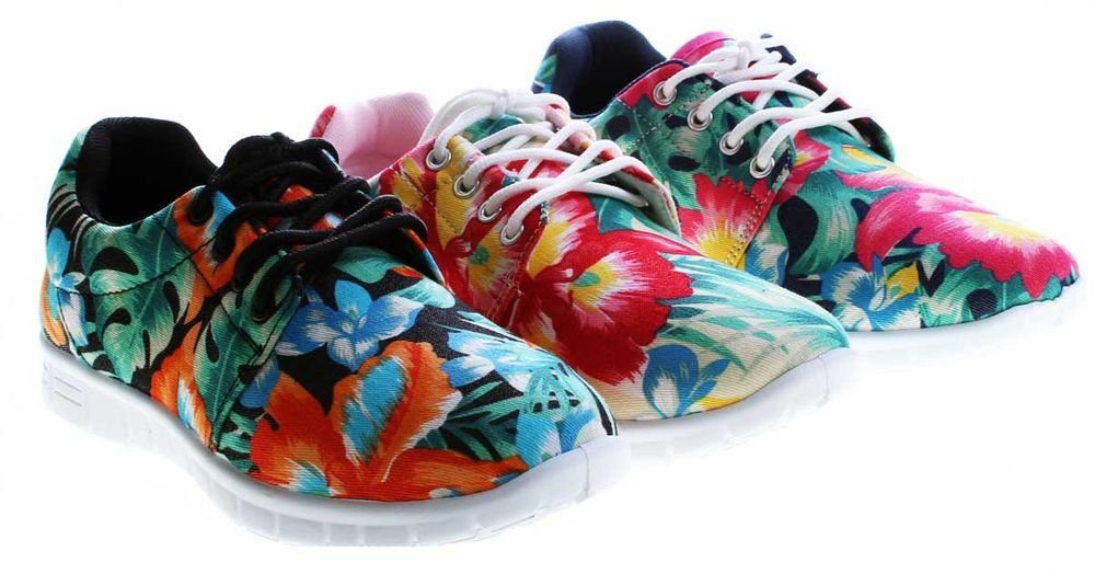 Scandi »Damen Sneaker Halb Schuhe leicht flexibel bunt« Schnürschuh  Leinenschuhe Blumen Muster Bunt