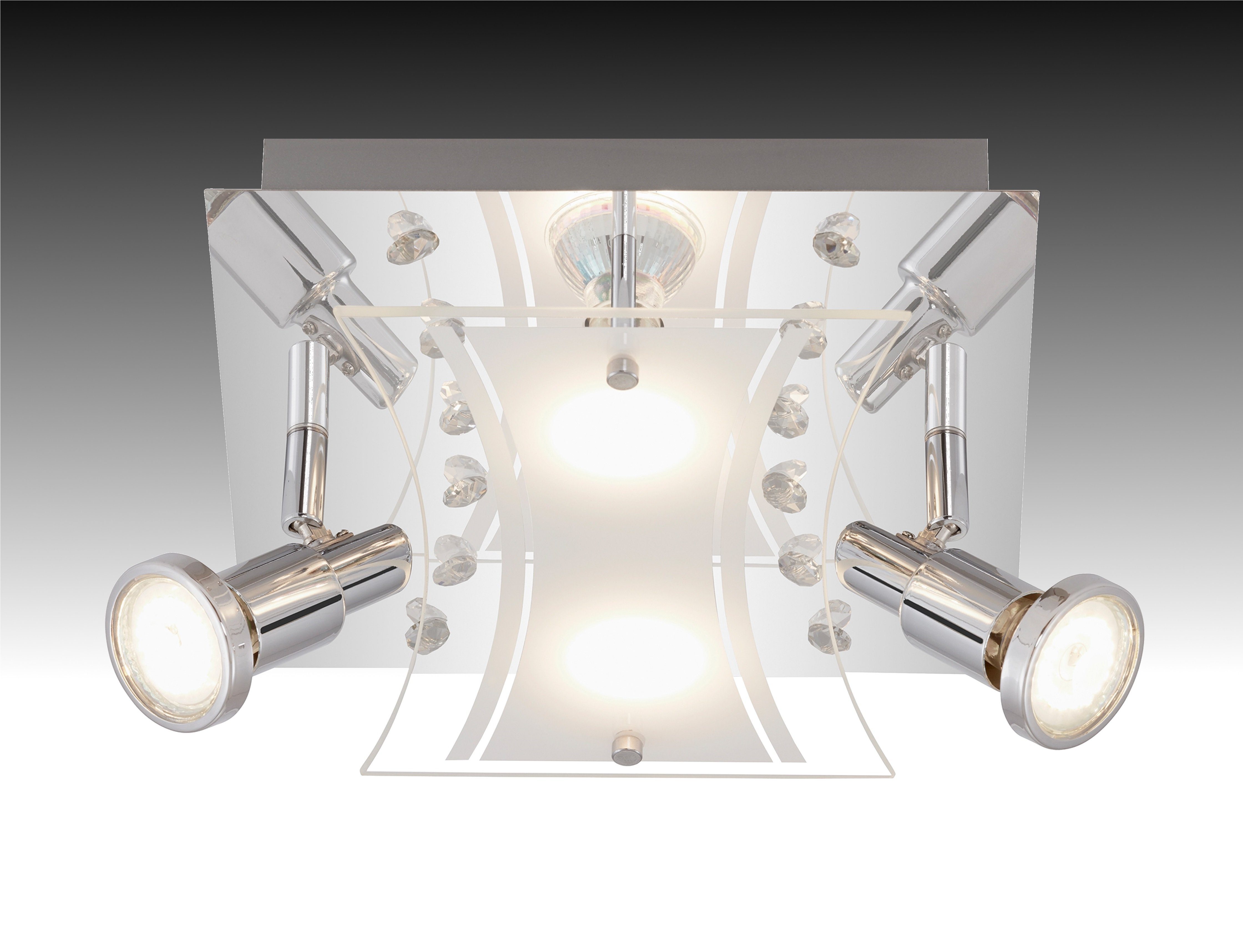 Leuchtmittel 4x - Deckenspots LED Deckenlampe Wohnzimmer Spots - *BRIAN* drehbar LED GU10 Chrom-Optik LED TRANGO und - Lampe, 3490 Deckenstrahler schwenkbar - Badlampe Deckenleuchte 4-flammig inkl. Deckenleuchte,