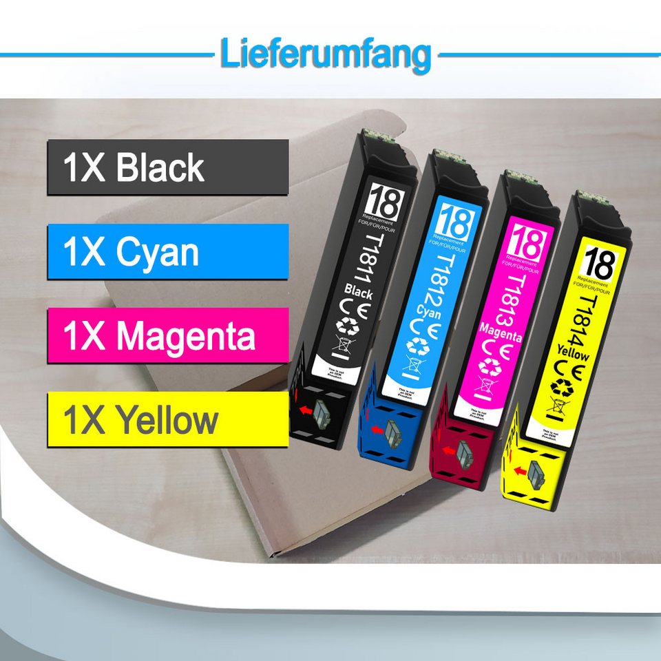 Thumbnail - Druckerparadies 4er Pack Druckerpatronen 18 18XL kompatibel mit Epson XP-322 Tintenpatrone (4-tlg)