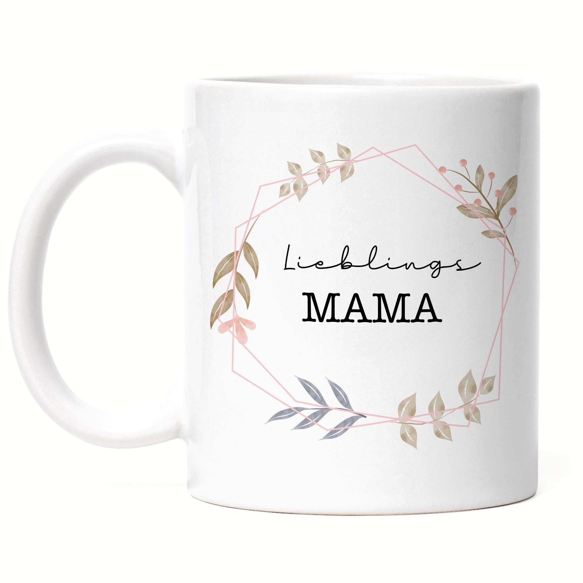 Hey!Print Tasse Lieblingsmama Tasse Liebe Blumenmotiv Geschenkidee Muttertag Geburtstag Weiß