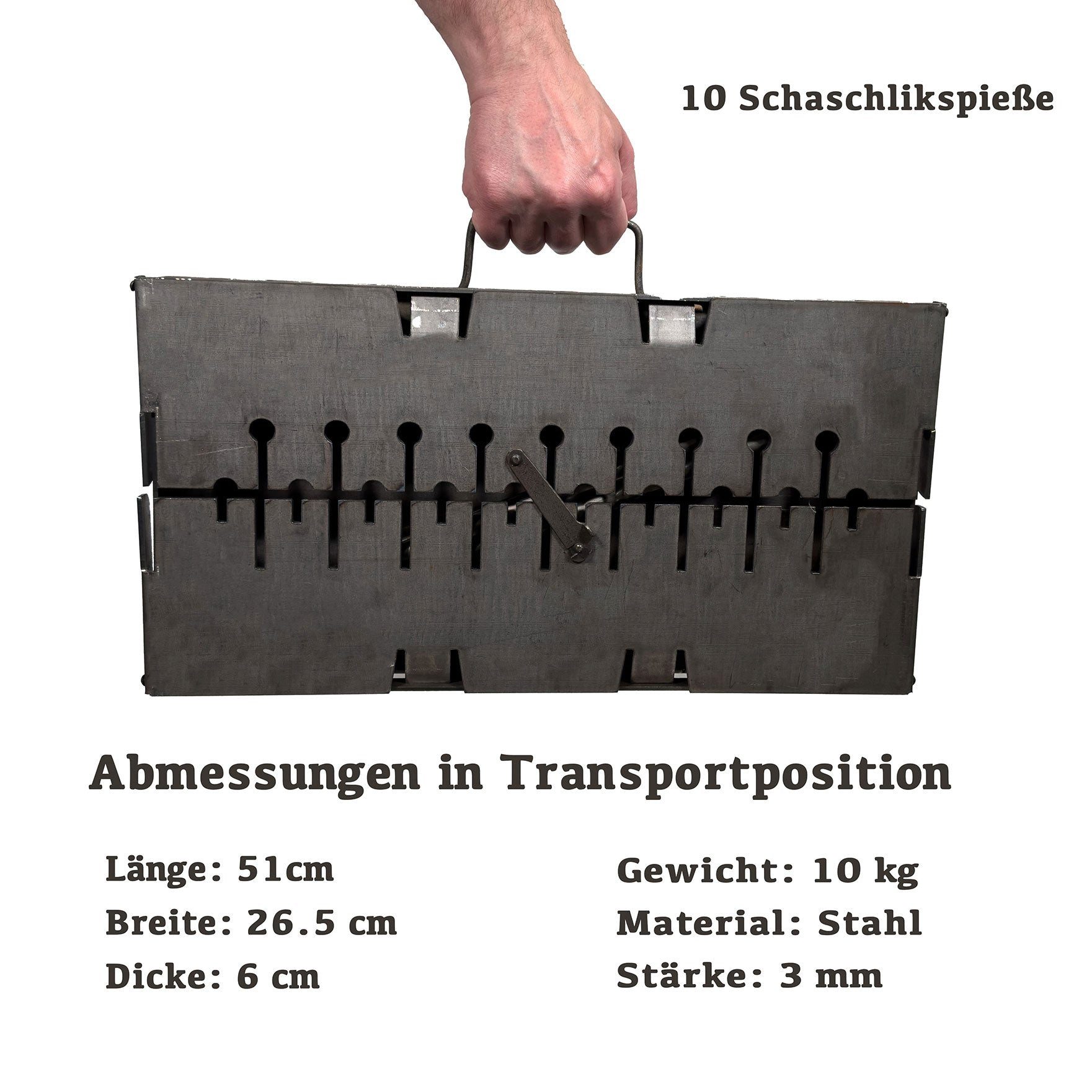 GOROCH Holzkohlegrill Mangal Verstärkter Schaschlikgrill Stahl 3 mm für 10 Spieße – Bild 5 von 5