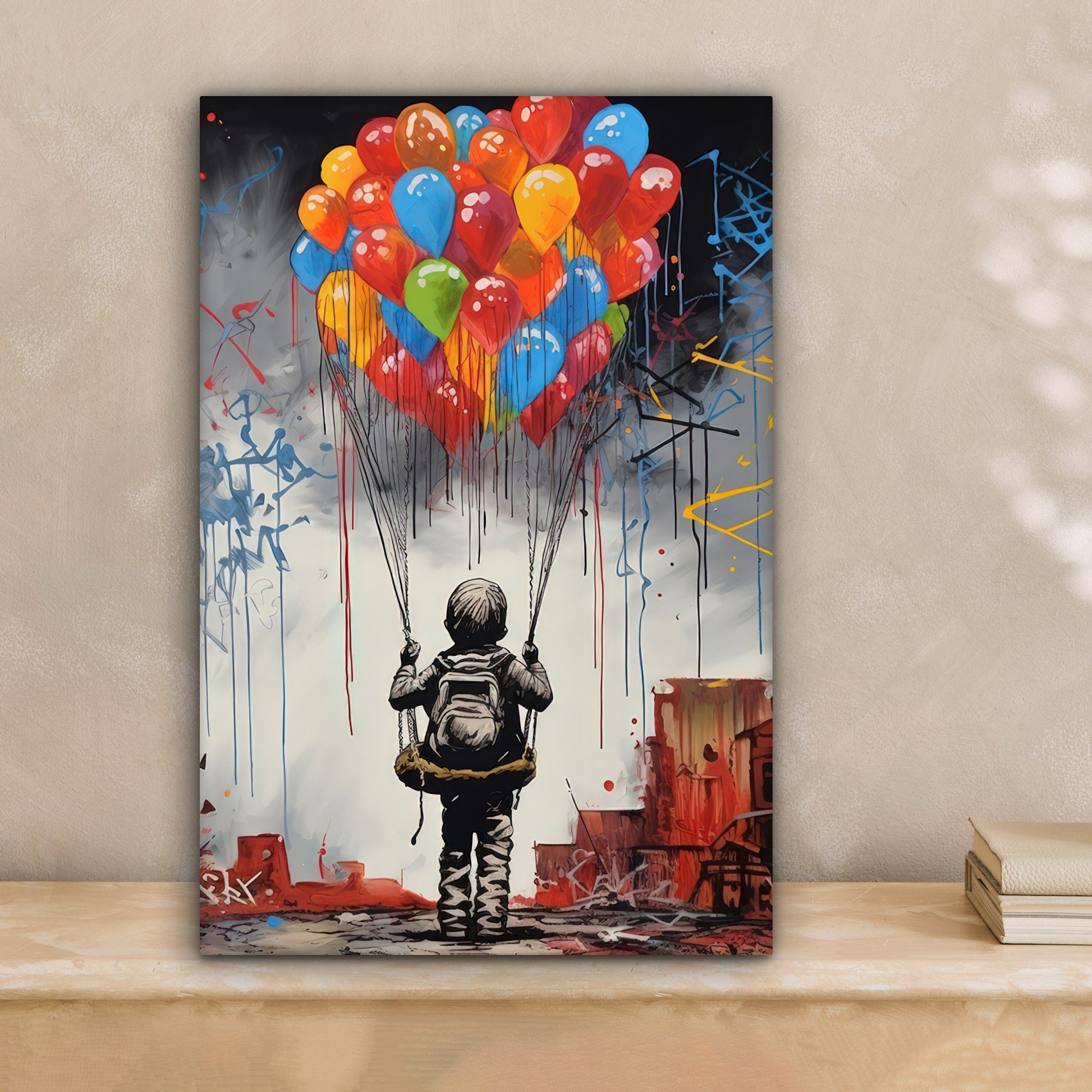 OneMillionCanvasses® Leinwandbild Junge - Luftballons - Bauwerke - Kunst, F günstig online kaufen