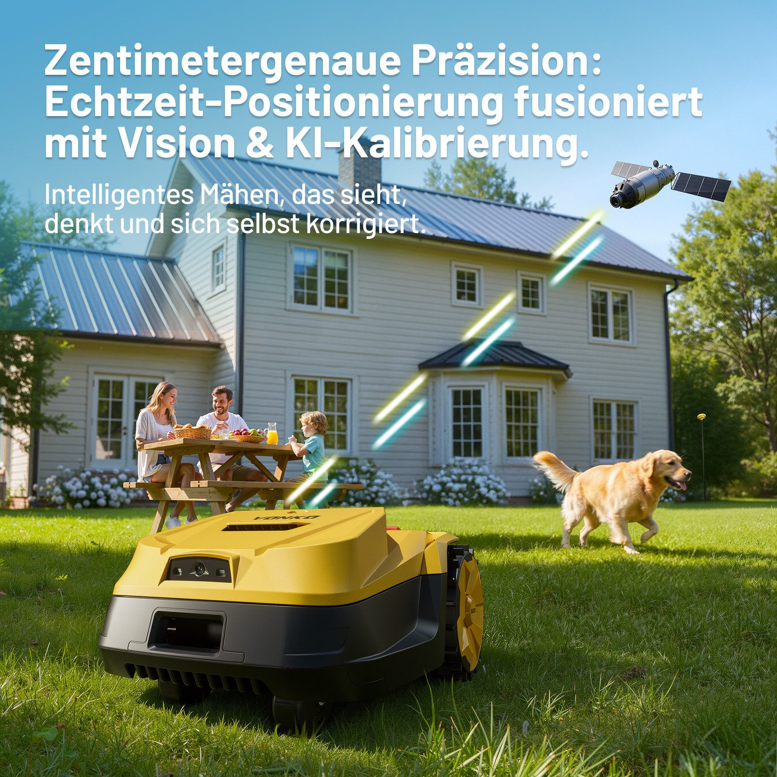 VONKO Rasenmähroboter M200 ohne Begrenzungskabel, RTK+AI Vision, Auto-Kartierung, bis 1500 m² Rasenfläche, 45% Steigung, Smarte Hindernisvermeidung, App