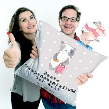 Mr. & Mrs. Panda Dekokissen Panda Beste Shoppingbegleitung der Welt - Grau Pastell - Geschenk, Ge, Weiche Mikrofaser