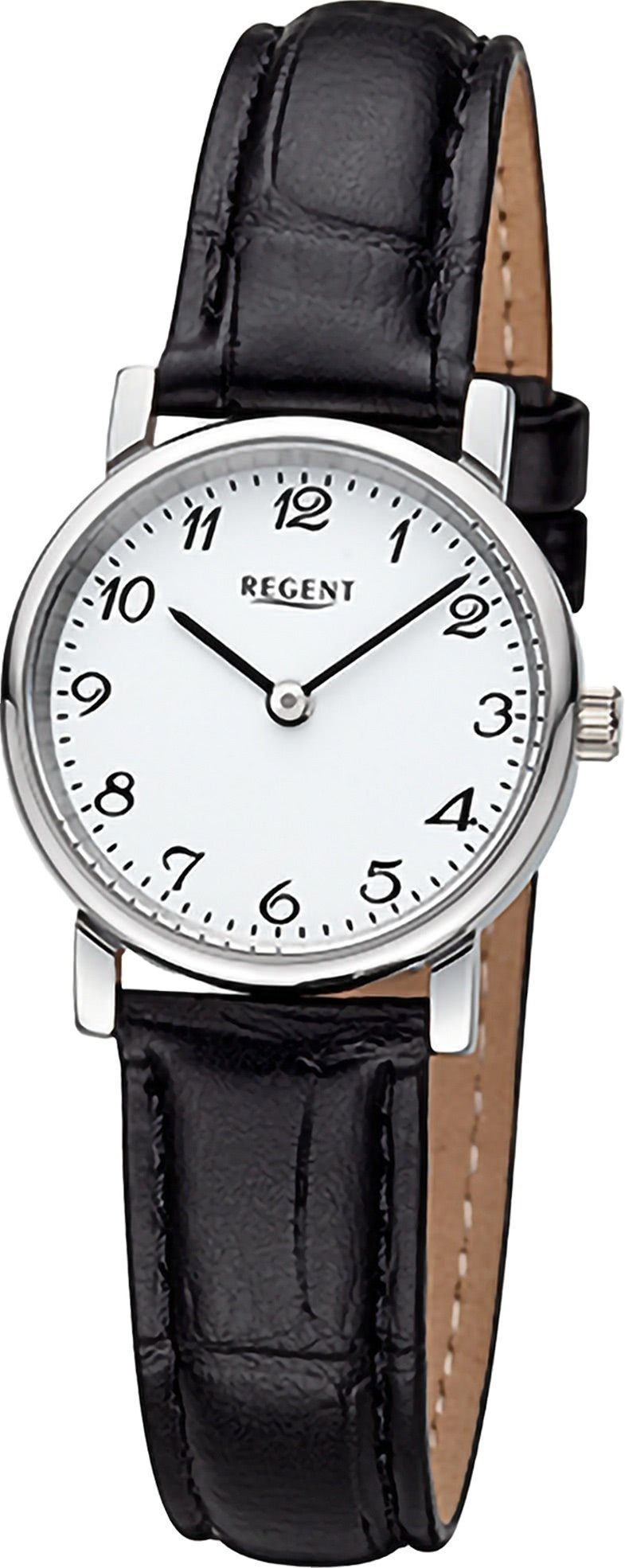 Regent Quarzuhr Regent Damen Armbanduhr Analog, Damenuhr Lederarmband schwarz, rundes Gehäuse, extra groß (ca. 26,5mm)
