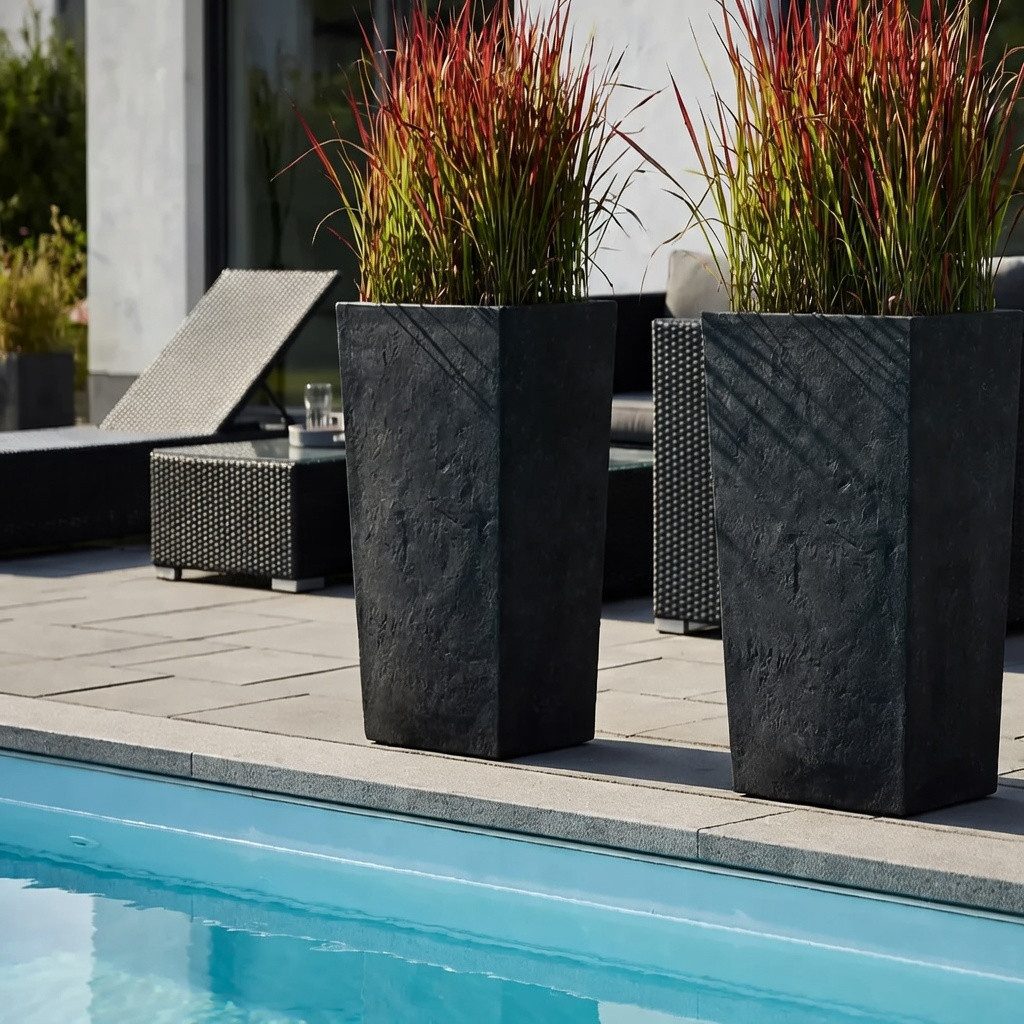 Pflanzwerk® Pflanzkübel CONIC Premium Blumenkübel Pflanzsäule Fiberglas mit Lotus-Effekt, Fiberglas - Handgefertigt - Rechteckig - Frostbeständig