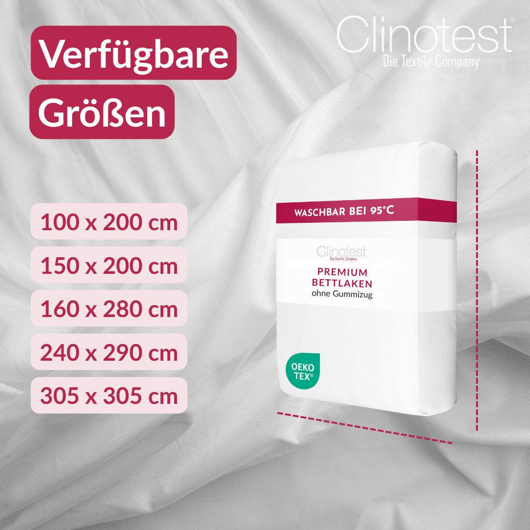 Clinotest Bettlaken ohne Gummizug in verschiedenen Größen, 100% Baumwolle, Gummizug: ohne, (1 Stück), Kochfestes Betttuch, erprobte Qualität aus Hotels