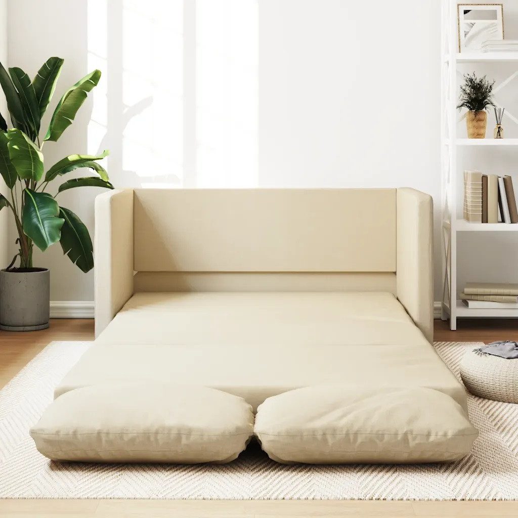 vidaXL Sofa Bodensofa mit Schlaffunktion Creme 112x174x55 cm Stoff