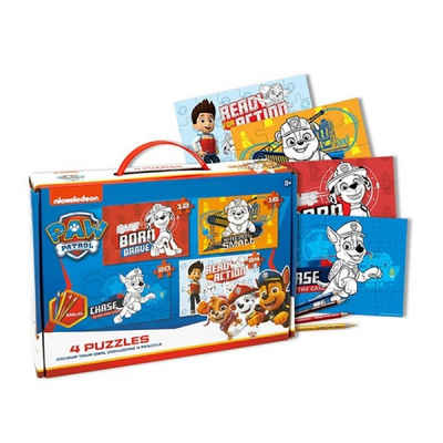 Toi-Toys Puzzle Paw Patrol Puzzlespiel im Koffer zum Ausmalen 4 Stück Puzzle, Puzzleteile
