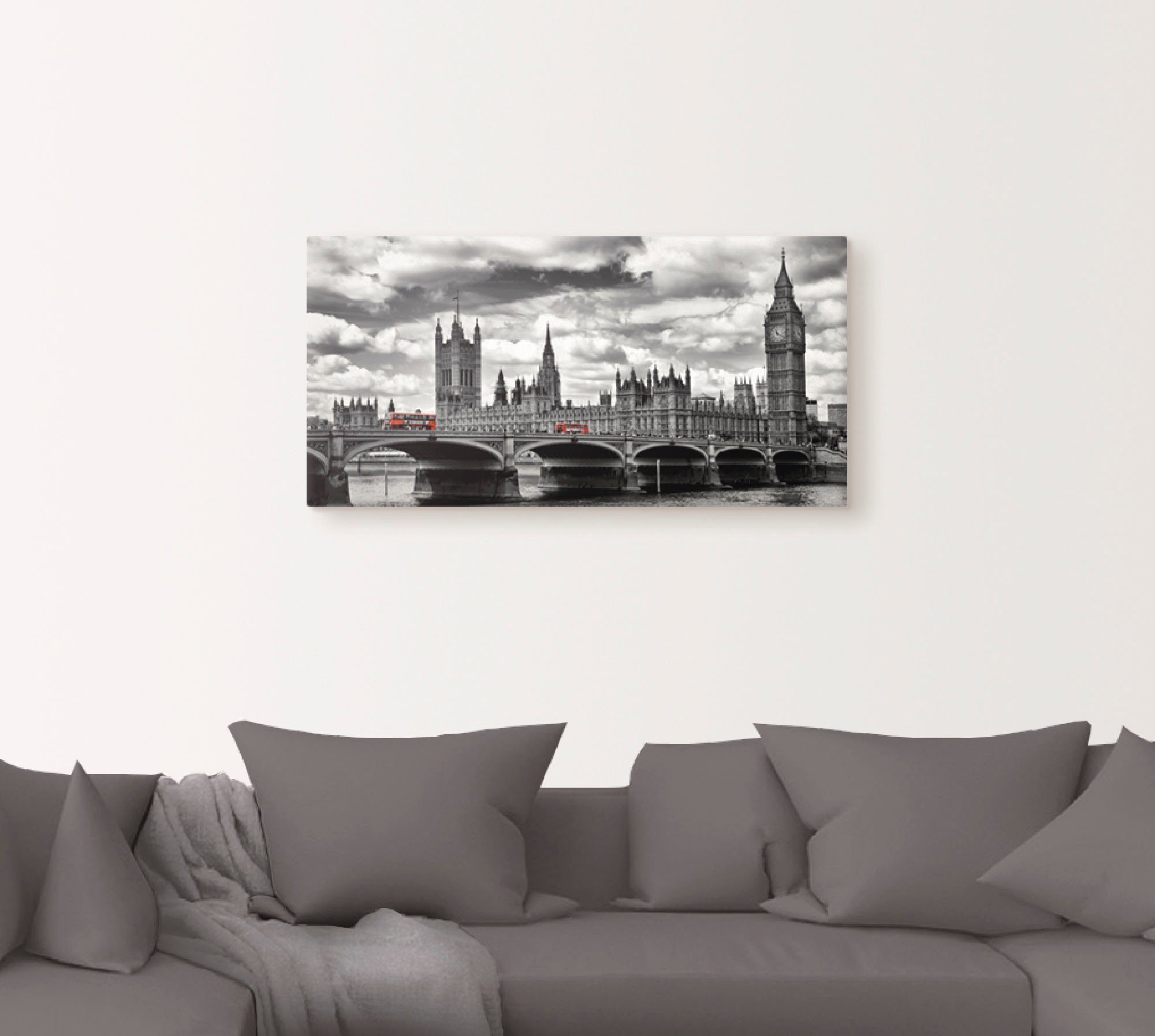 Artland Leinwandbild London Westminster Bridge & Red Buses, Großbritannien (1 St), auf Holzrahmen gespannt – Bild 3 von 5