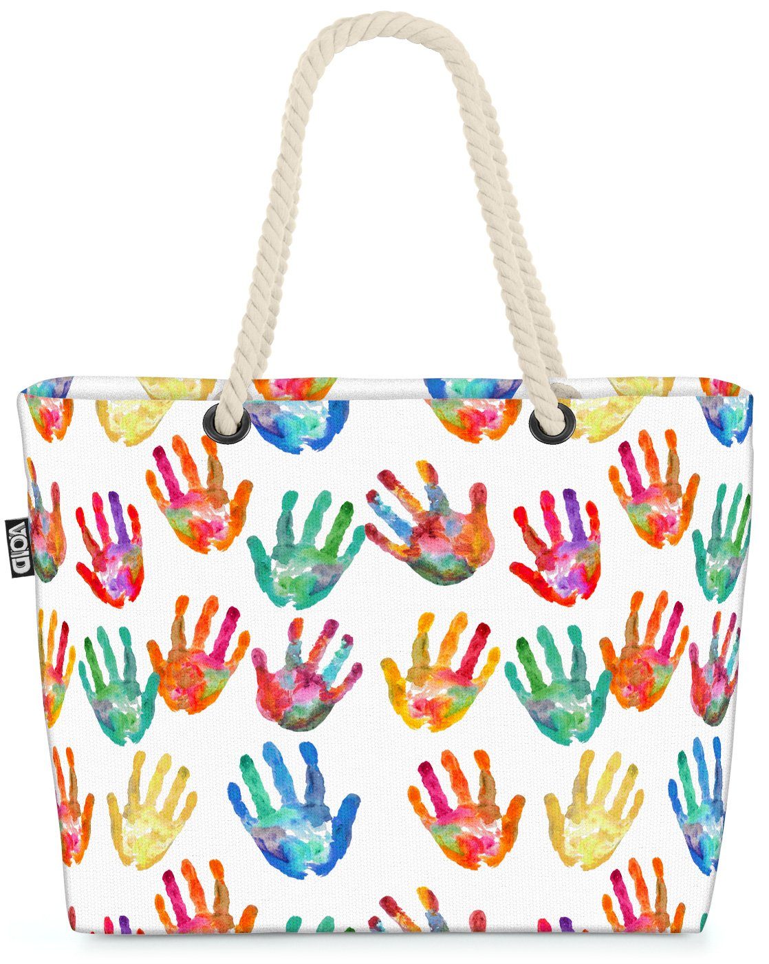 VOID Strandtasche (1-tlg), Bunte Baden Bag Handabdrücke Fingerfarben Modern Sommer Beach Bunt Kunst Sonne