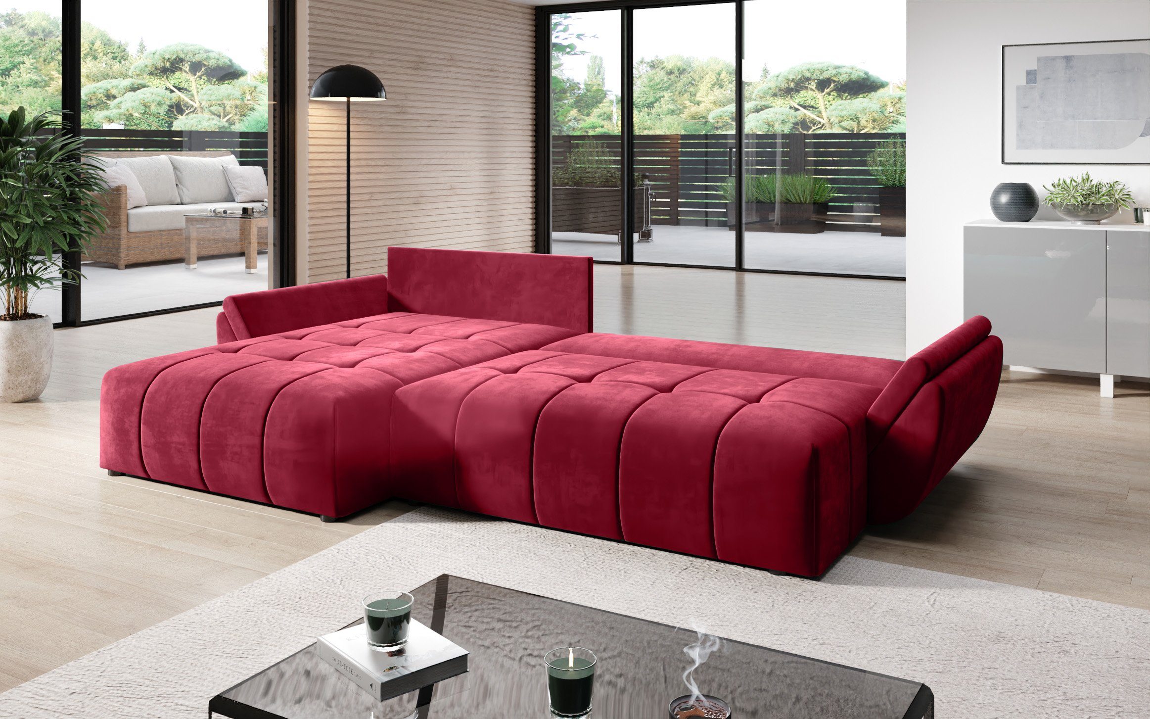 Furnix Schlafsofa Ecksofa CALVANI mit mit mit RotMH59 Bettkasten, Bettfunktion, Bettkasten