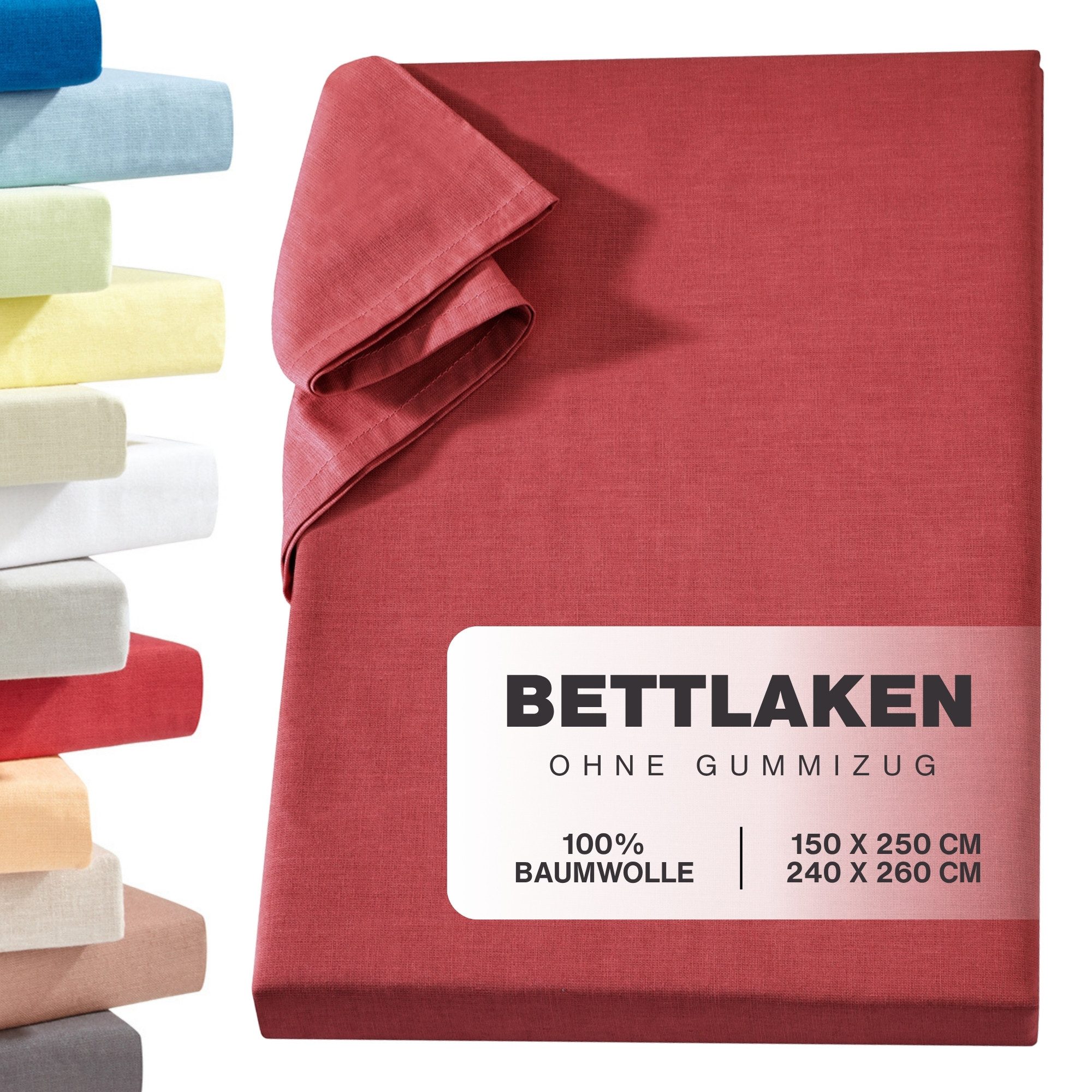 Carpe Sonno Betttuch Linon Haustuch Bettlaken ohne Gummizug Baumwolle Leintuch Laken Decke, Baumwolle, Gummizug: ohne, (1 Stück), Überwurf Bett Sofa Sessel Couch leichte Sommer Bettdecke 150x250